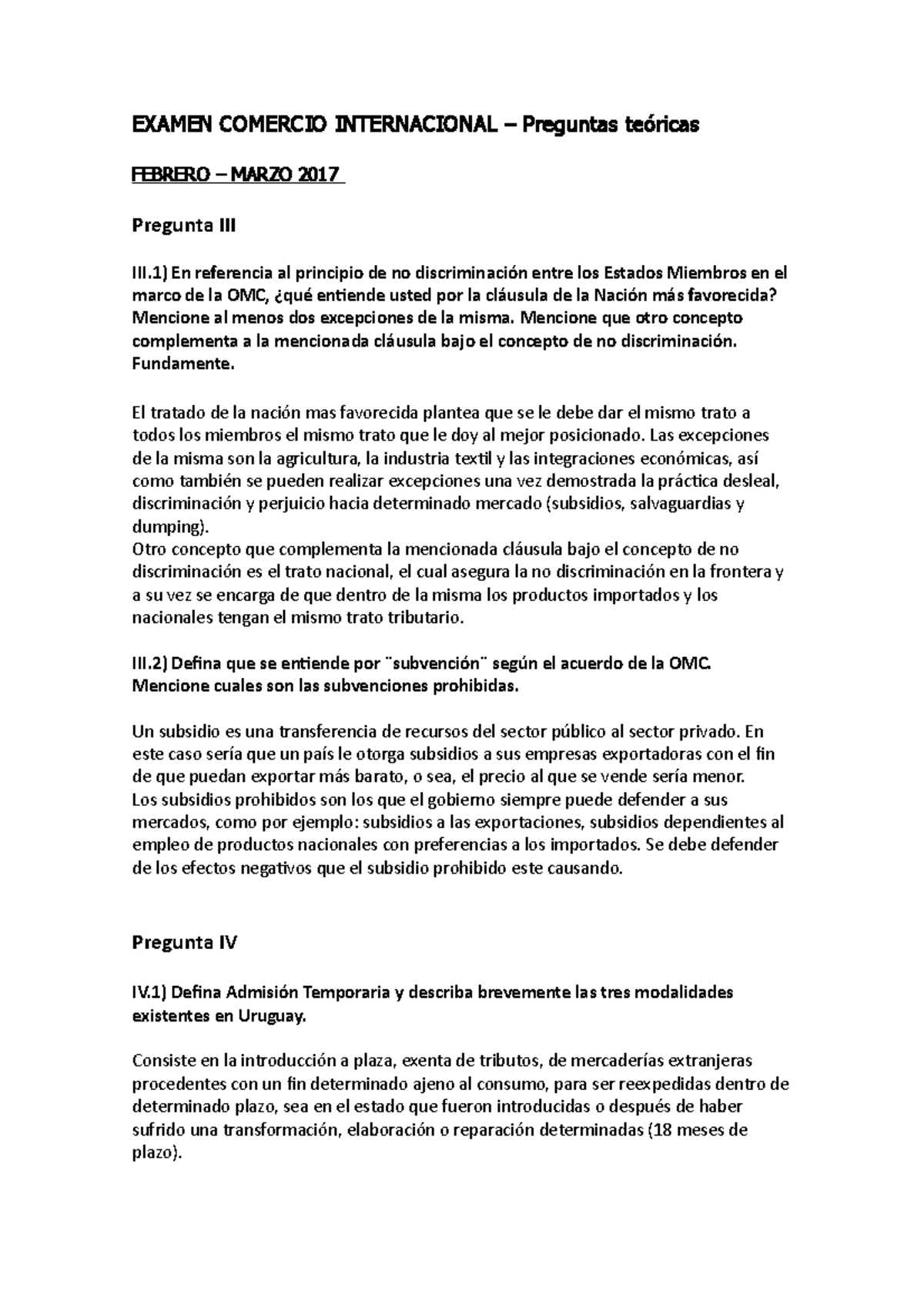 Preguntas examen comercio EXAMEN COMERCIO INTERNACIONAL