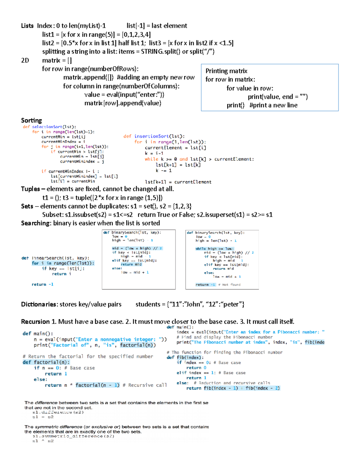 Cs Test 3 Review Sheet Lecture Notes Unit 3 Lists Index 0 To Len
