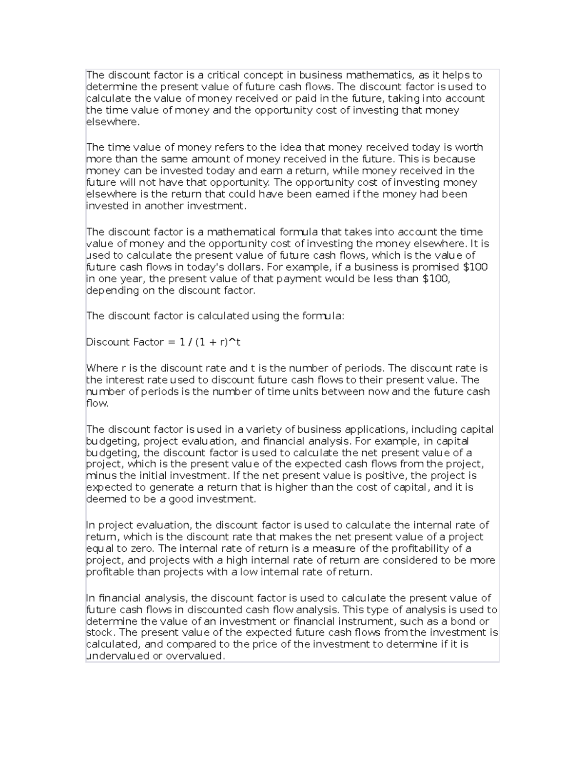 The discount factor is a critical concept in business mathematics - The ...