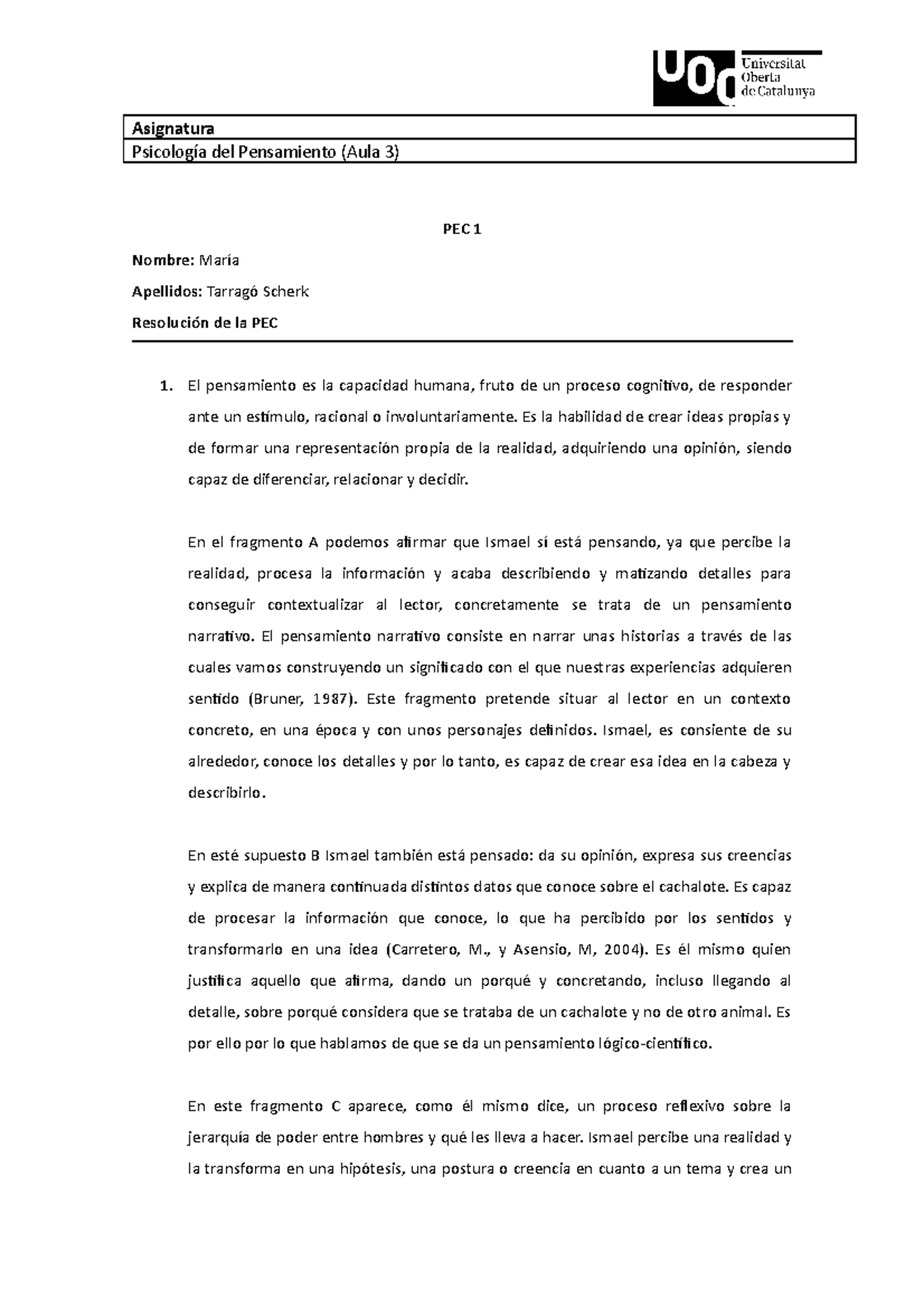 UOC psicología del pensamiento PEC1 Fecha 29-09-2021; NOTA A ...