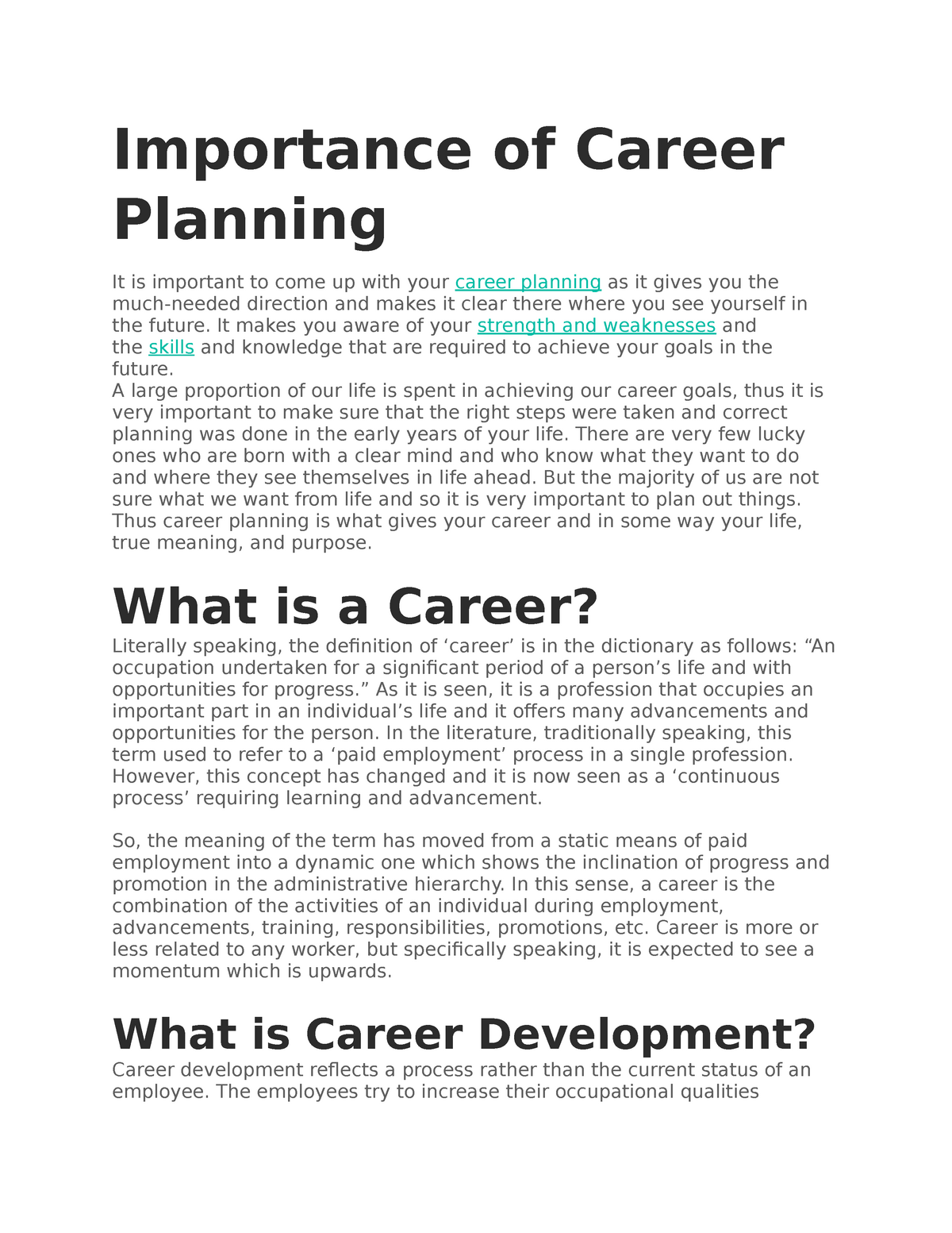 importance of career development essay
