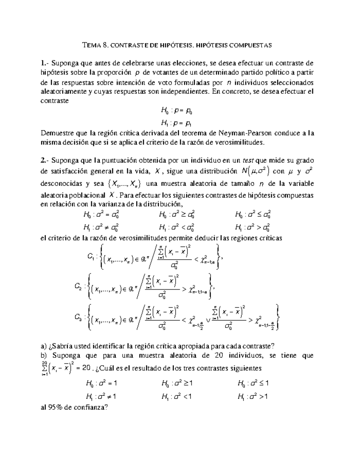 Ejercicios TEMA 8 TEMA 8. CONTRASTE
