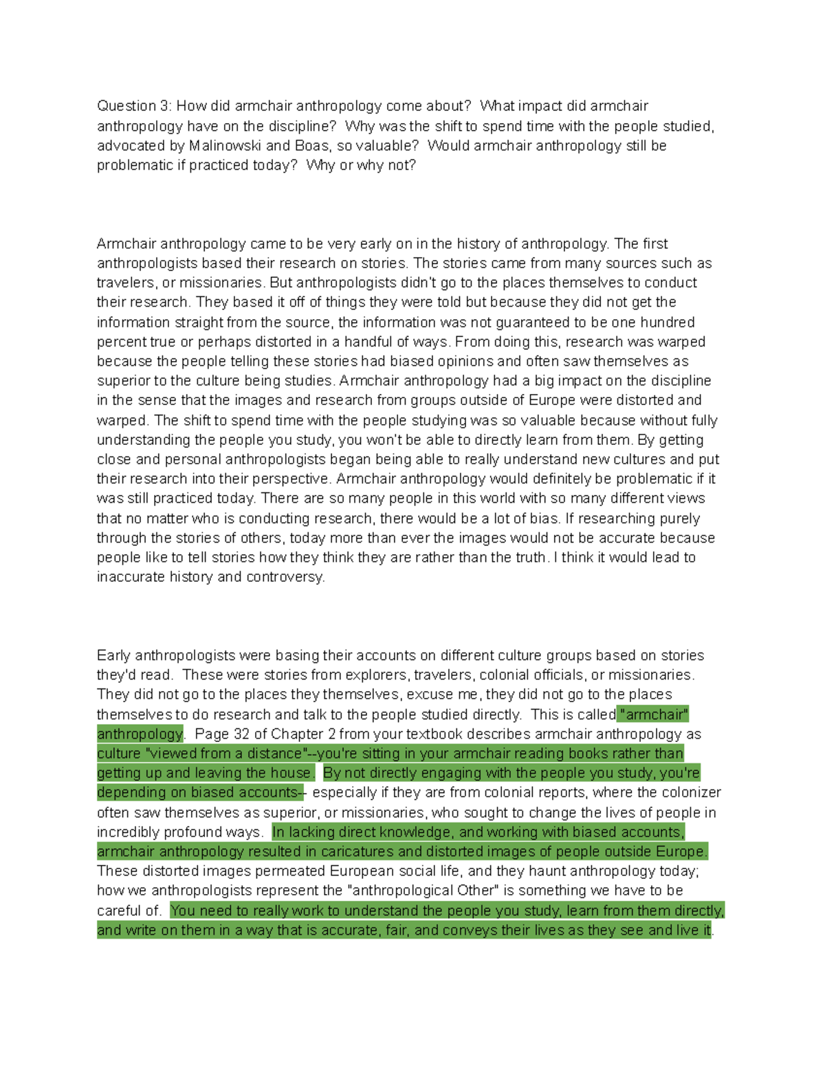 Anthropology Discussion 1 Question 3 How did armchair anthropology come about? What impact