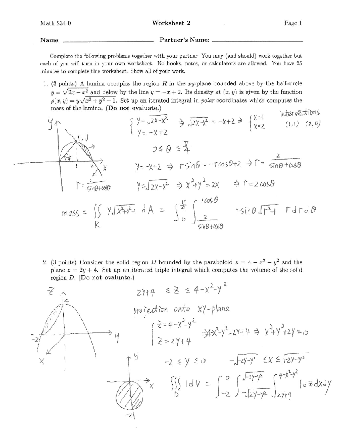 2 - Solutions - 2013 spring problem set - Math Worksheet 2 Page 1 Name ...