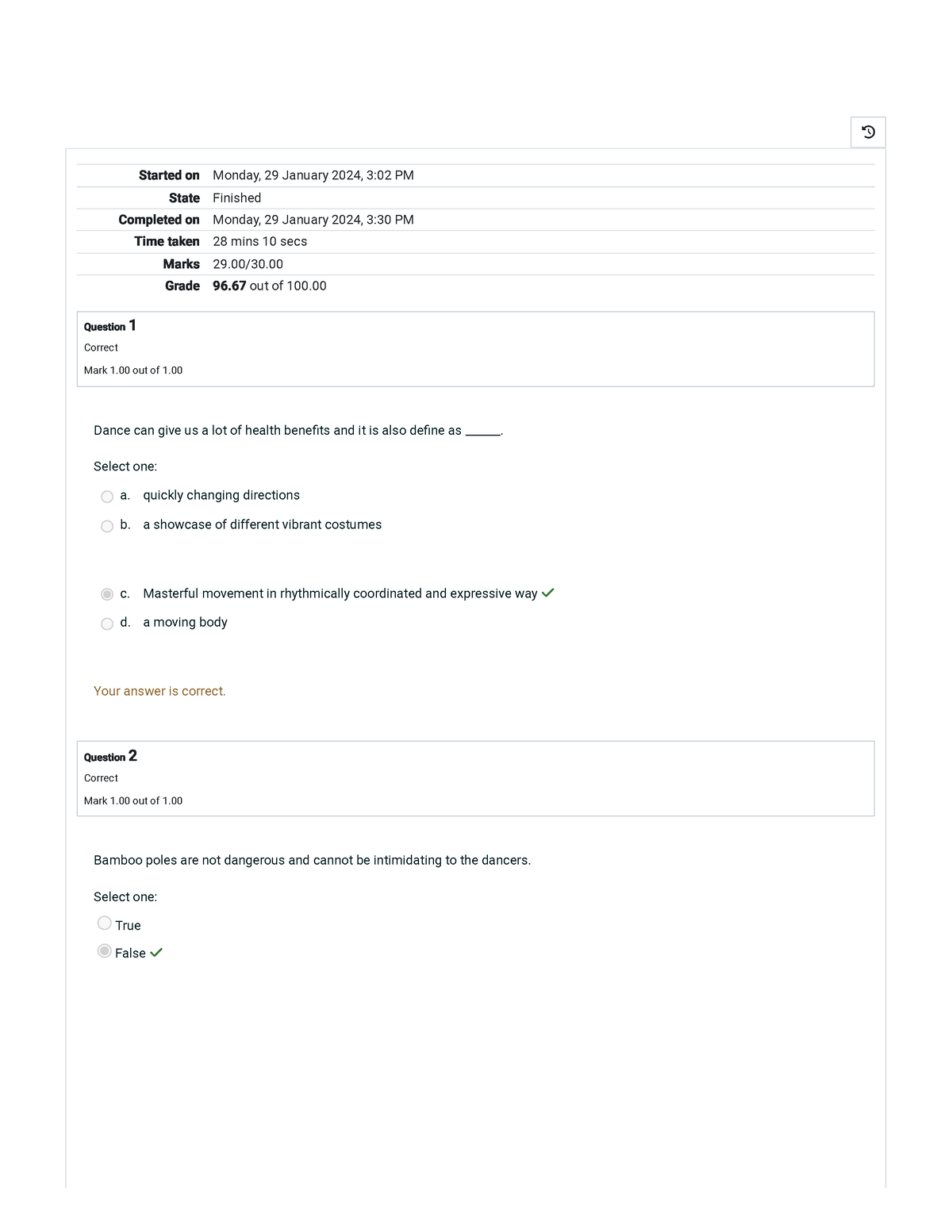 PE Prelim Quiz 1 Attempt Review - Started On Monday, 29 January 2024, 3 ...