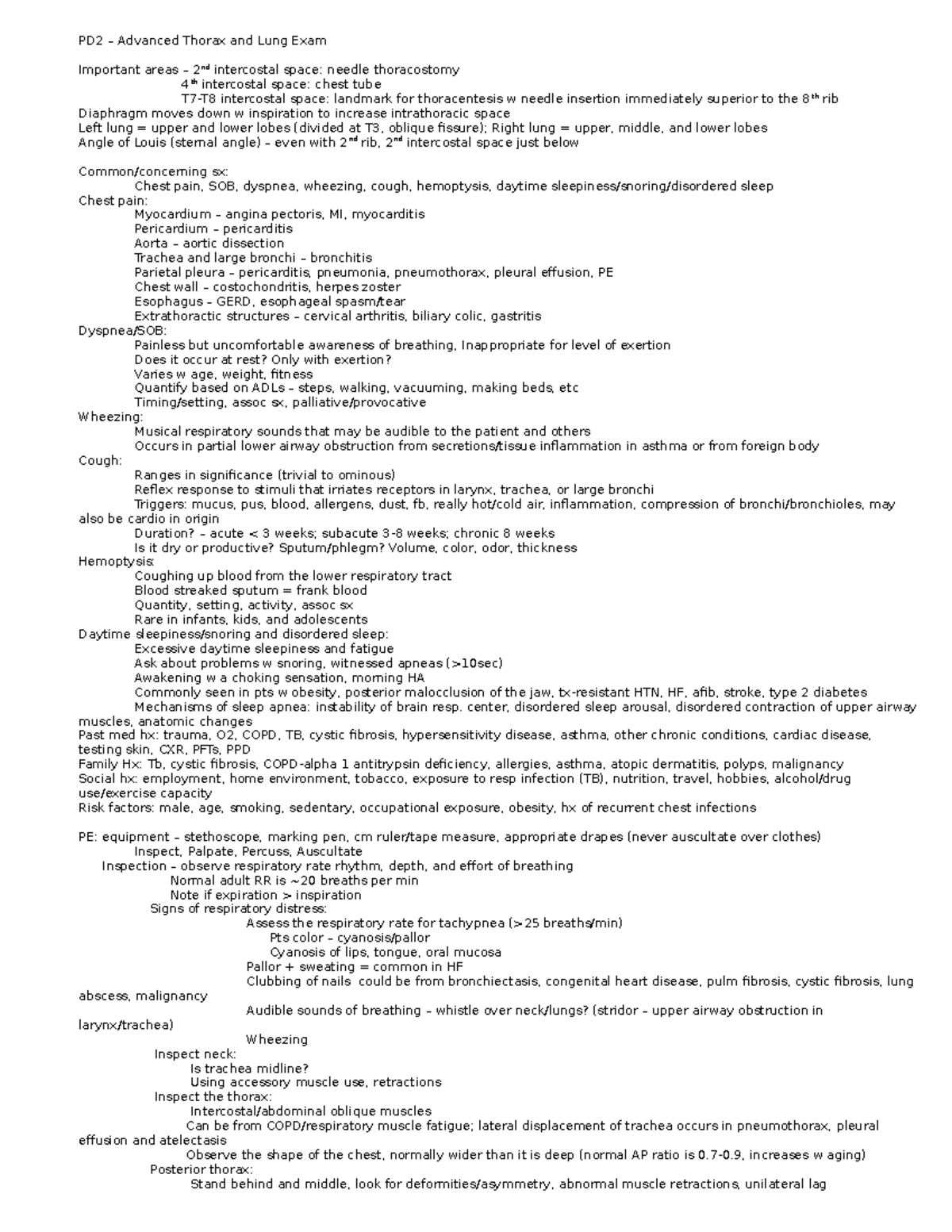 Physical Diagnosis II- Thorax and Lung exam - PD2 – Advanced Thorax and ...