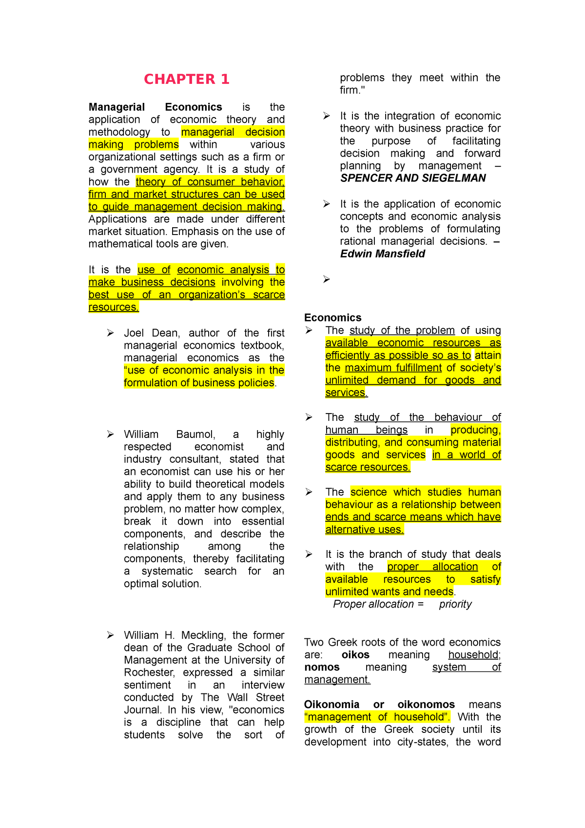 Managerial- Economics REVIEWER For BSA - CHAPTER 1 Managerial Economics ...