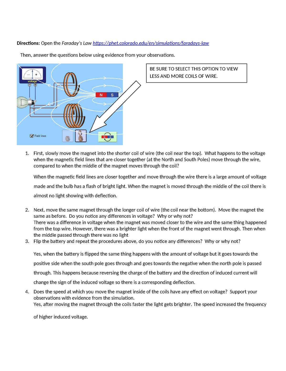 Faradays Law Lab - Directions: Open The Faraday’s Law Phet.colorado/en ...