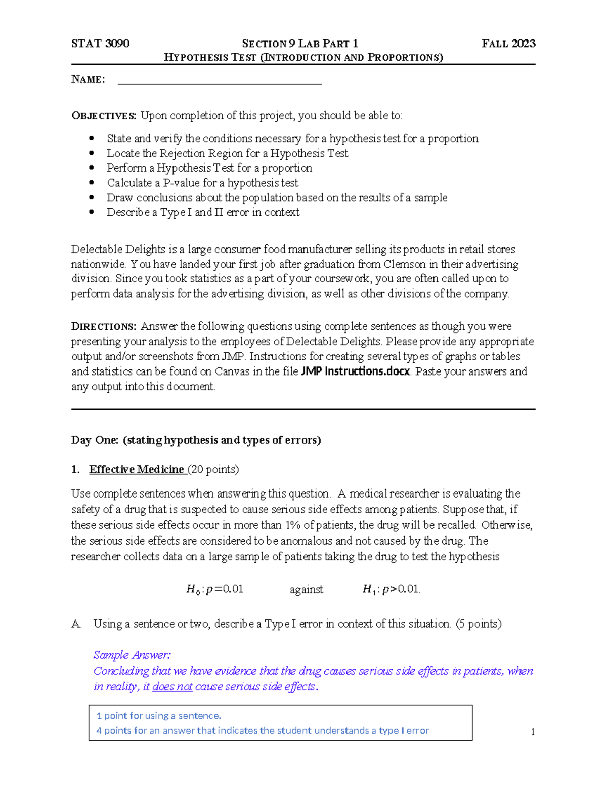 Section 9 Lab Part 1 Intro and Proportions Key - HYPOTHESIS TEST ...