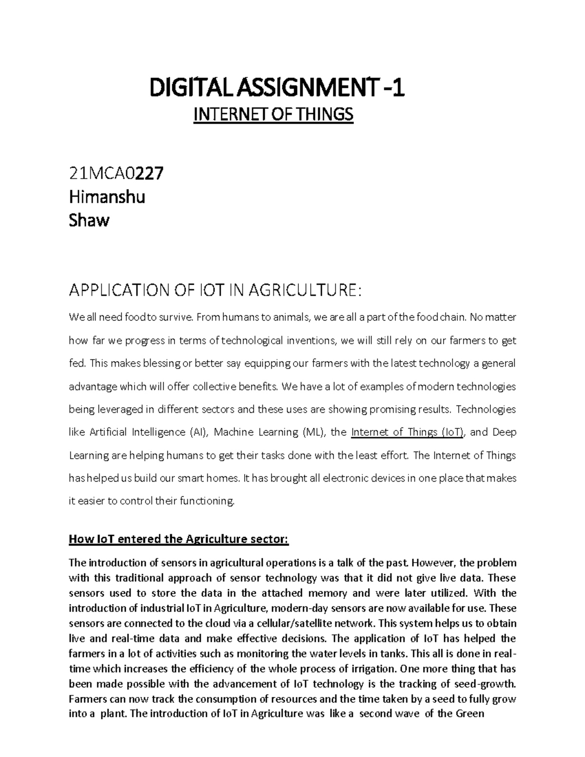 21MCA0227 VL2021220701067 DA - DIGITAL ASSIGNMENT - 1 INTERNET OF ...