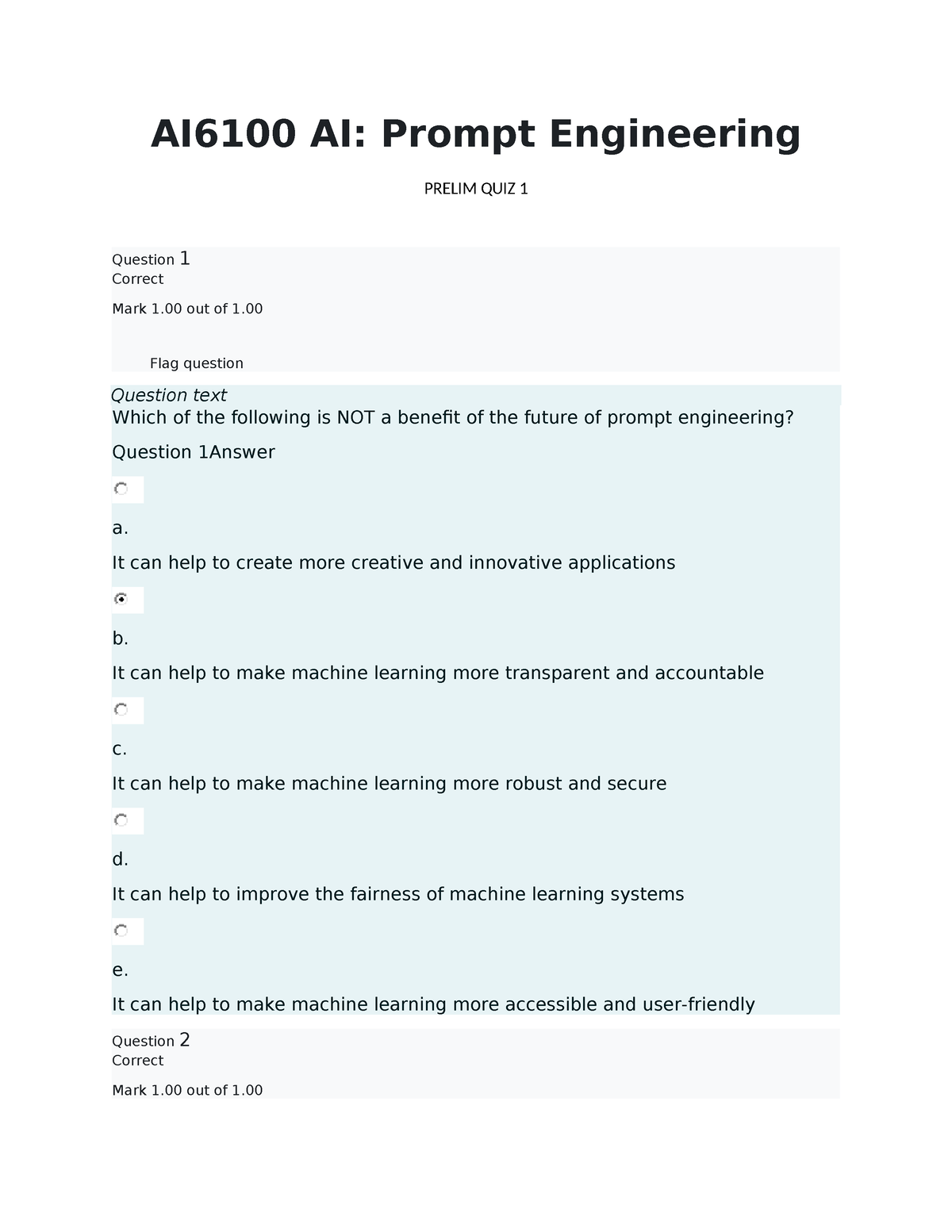 AI Prompt Engineering Prelim Quiz Updated - AI6100 AI: Prompt ...