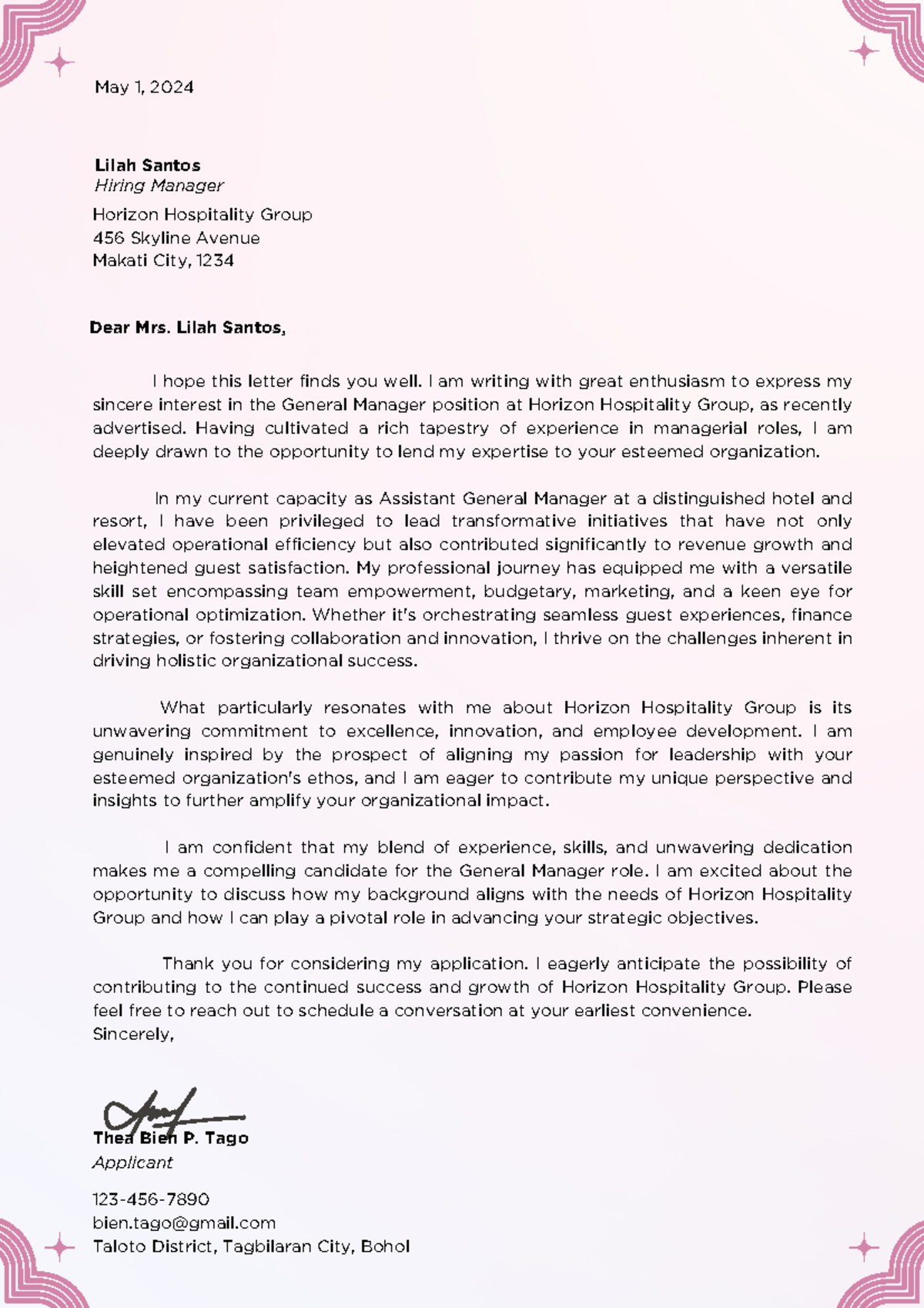 Sample Application Letter I hope this letter finds you well. I am writing with great