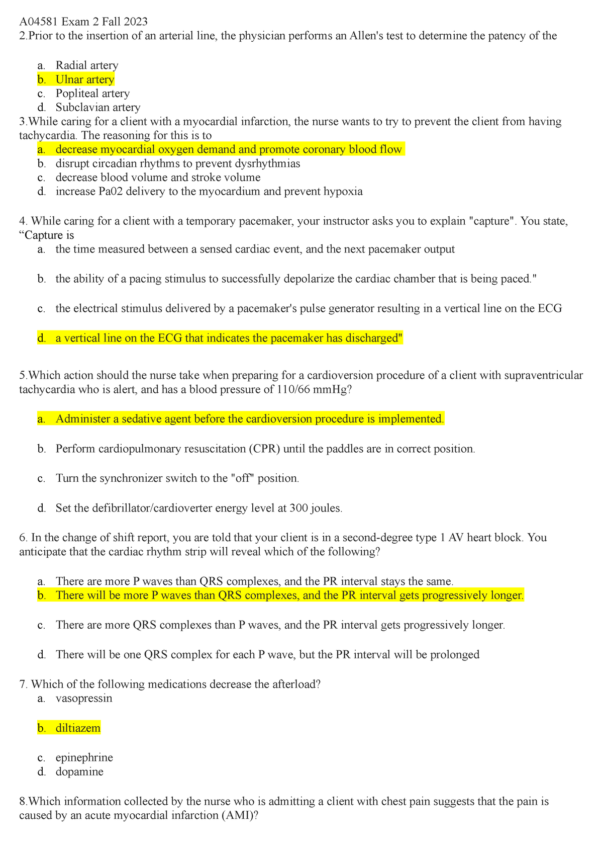 Answers Exam 2 - A04581 Exam 2 Fall 2023 2 To The Insertion Of An ...