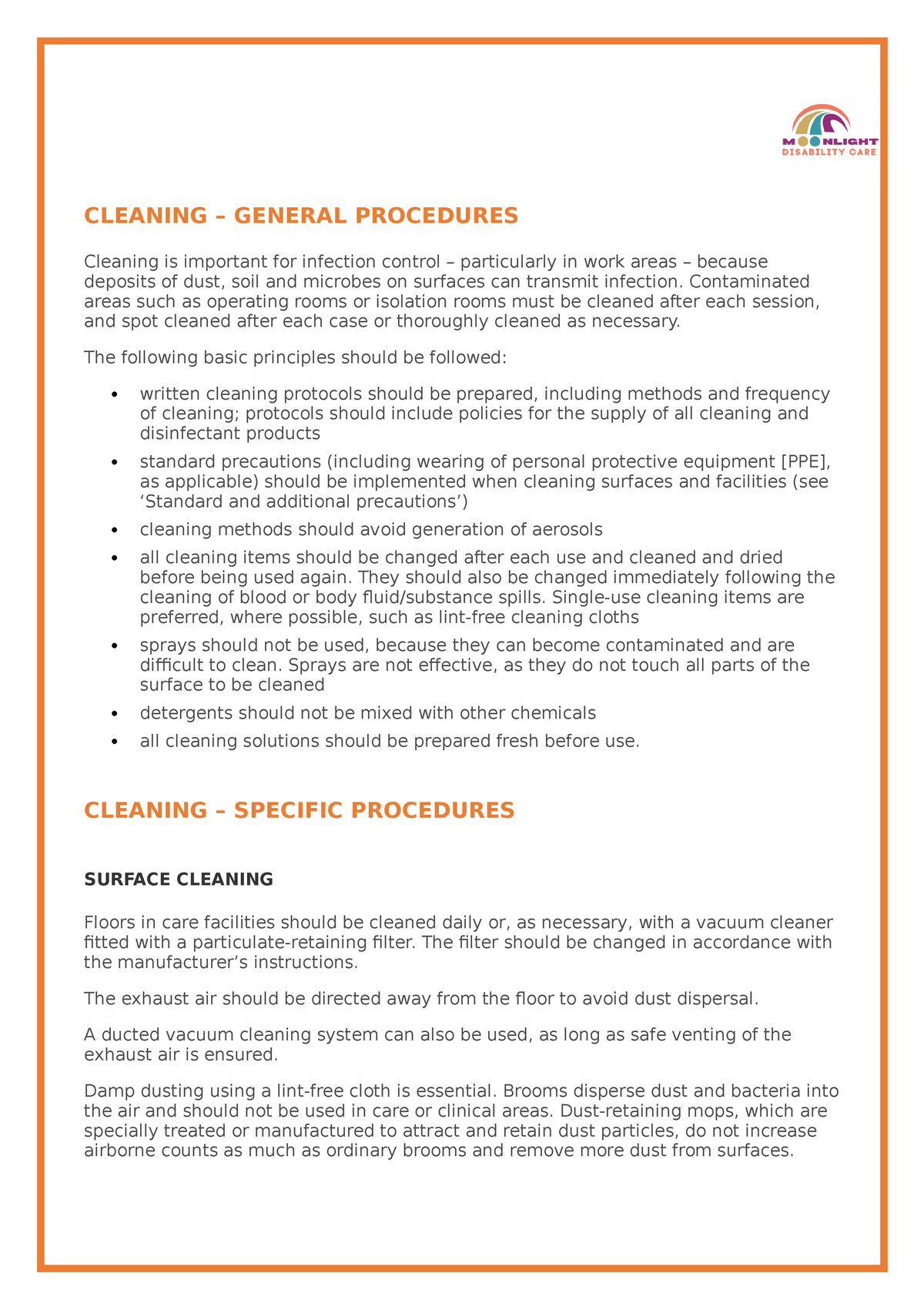Cleaning - Motivation and management - CLEANING – GENERAL PROCEDURES ...