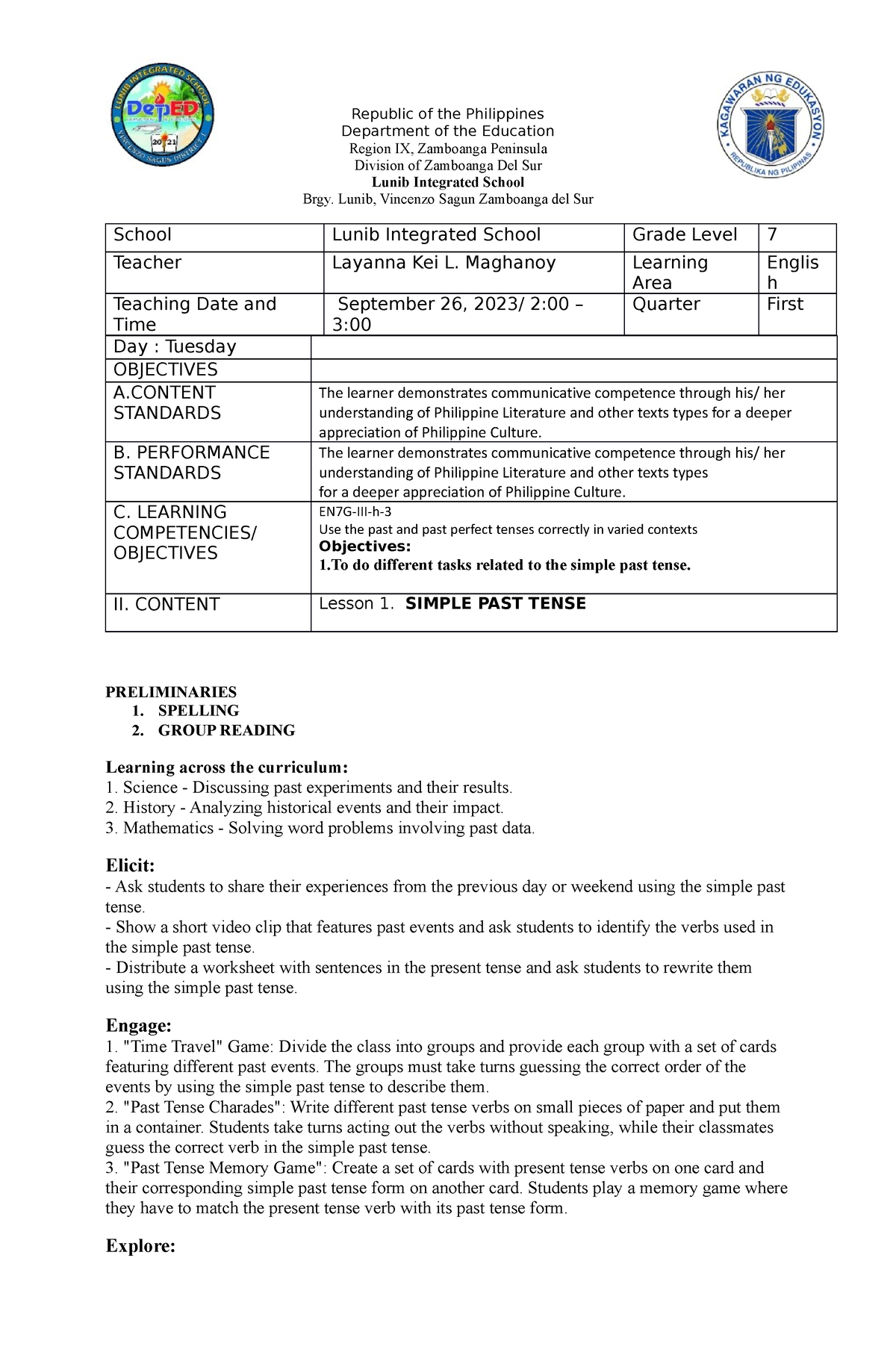 Lesson Plan (33) - DDDNGHJ - Republic Of The Philippines Department Of ...