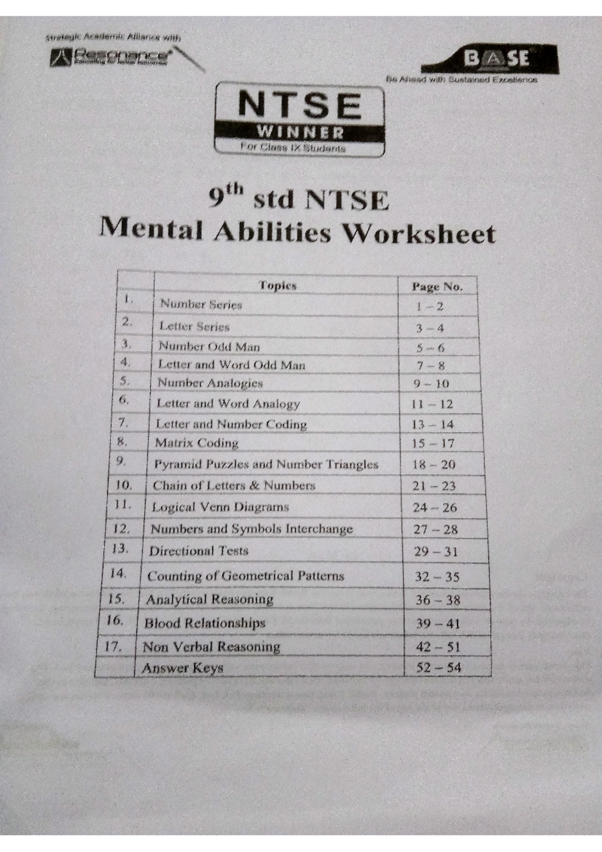 Class 9 NTSE mental abilities full worksheet - gods and humans - Studocu