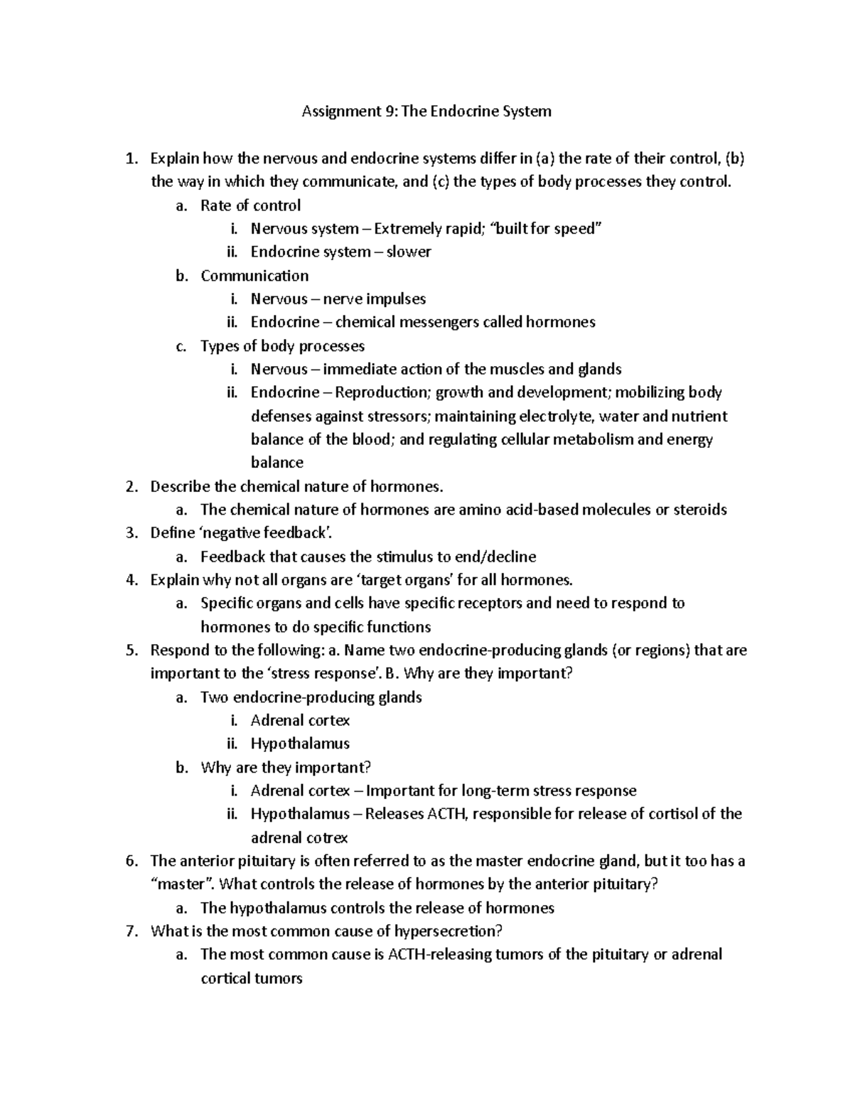 Chapter 9 The Endocrine System - Assignment 9: The Endocrine System Explain  how the nervous and - Studocu