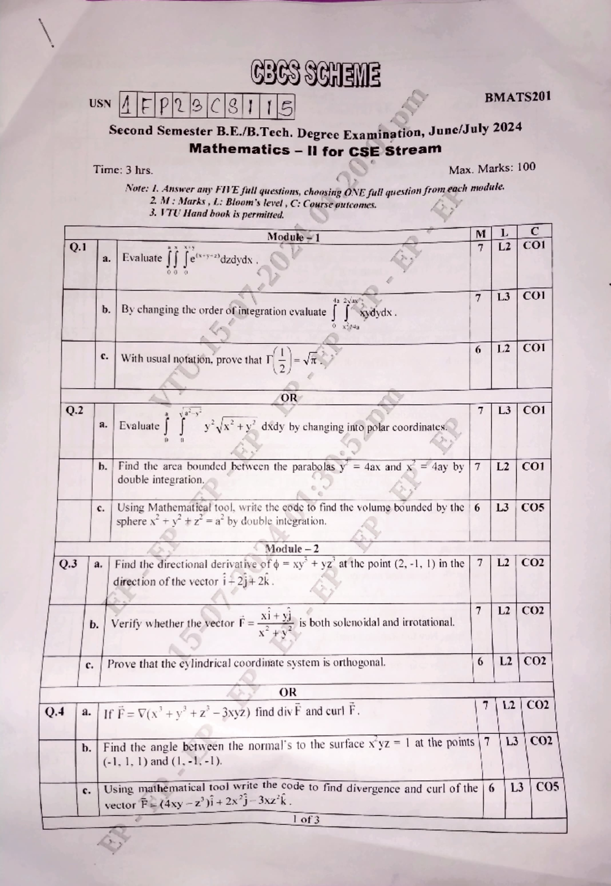 Mathematics II for cse stream. .....work with it it will be helpful ...