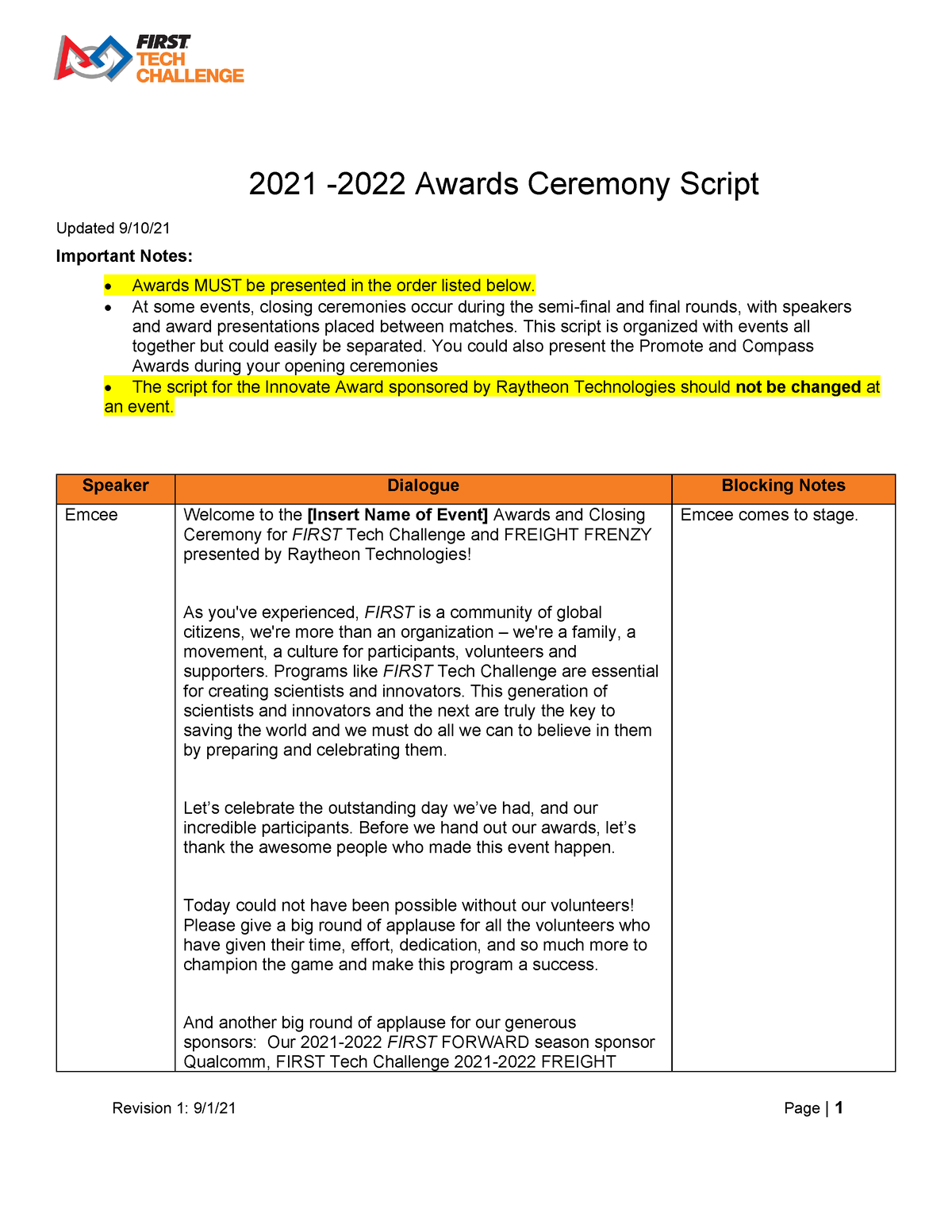 Prize Giving Ceremony Mc Script