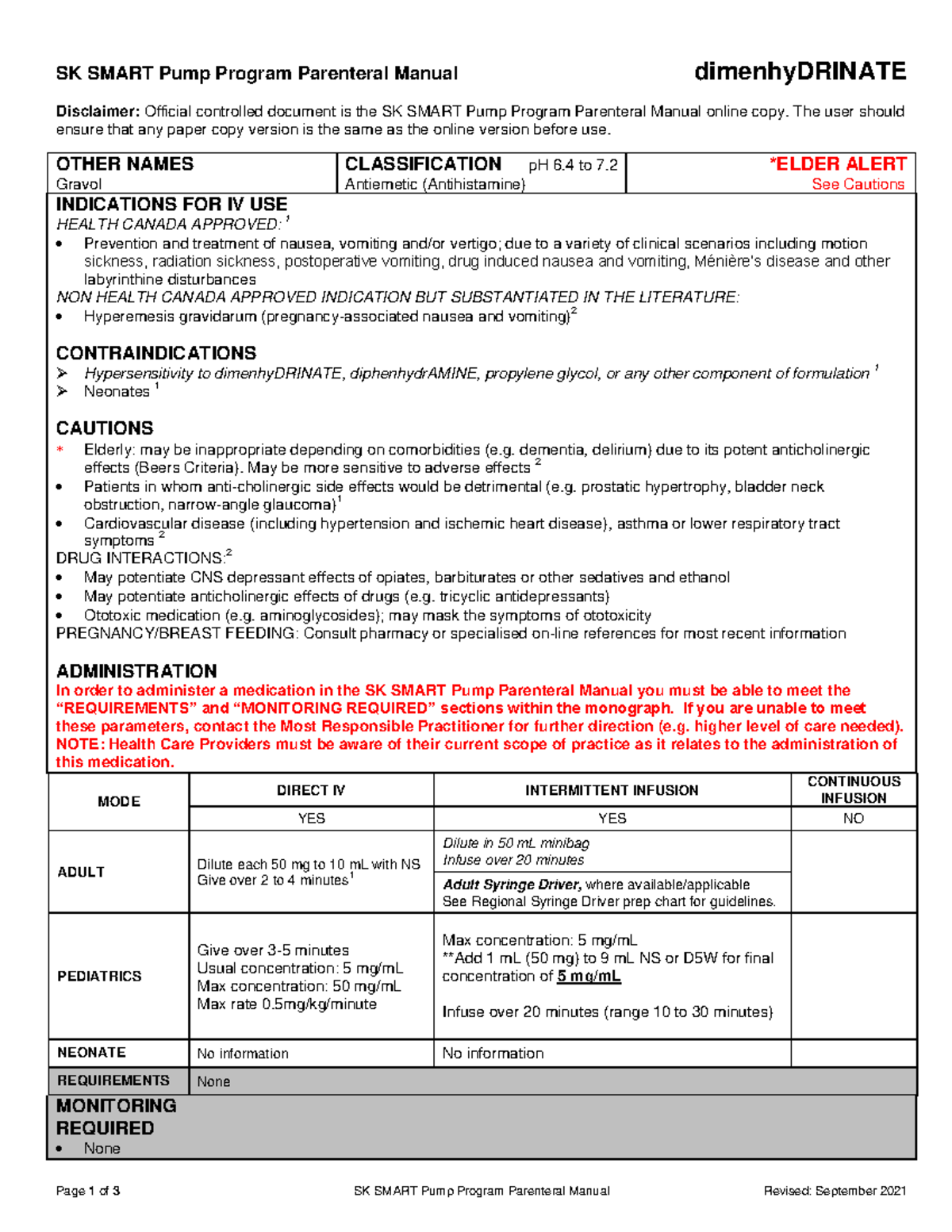 Dimenhy Drinate 2021 - IV monograph - SK SMART Pump Program Parenteral ...