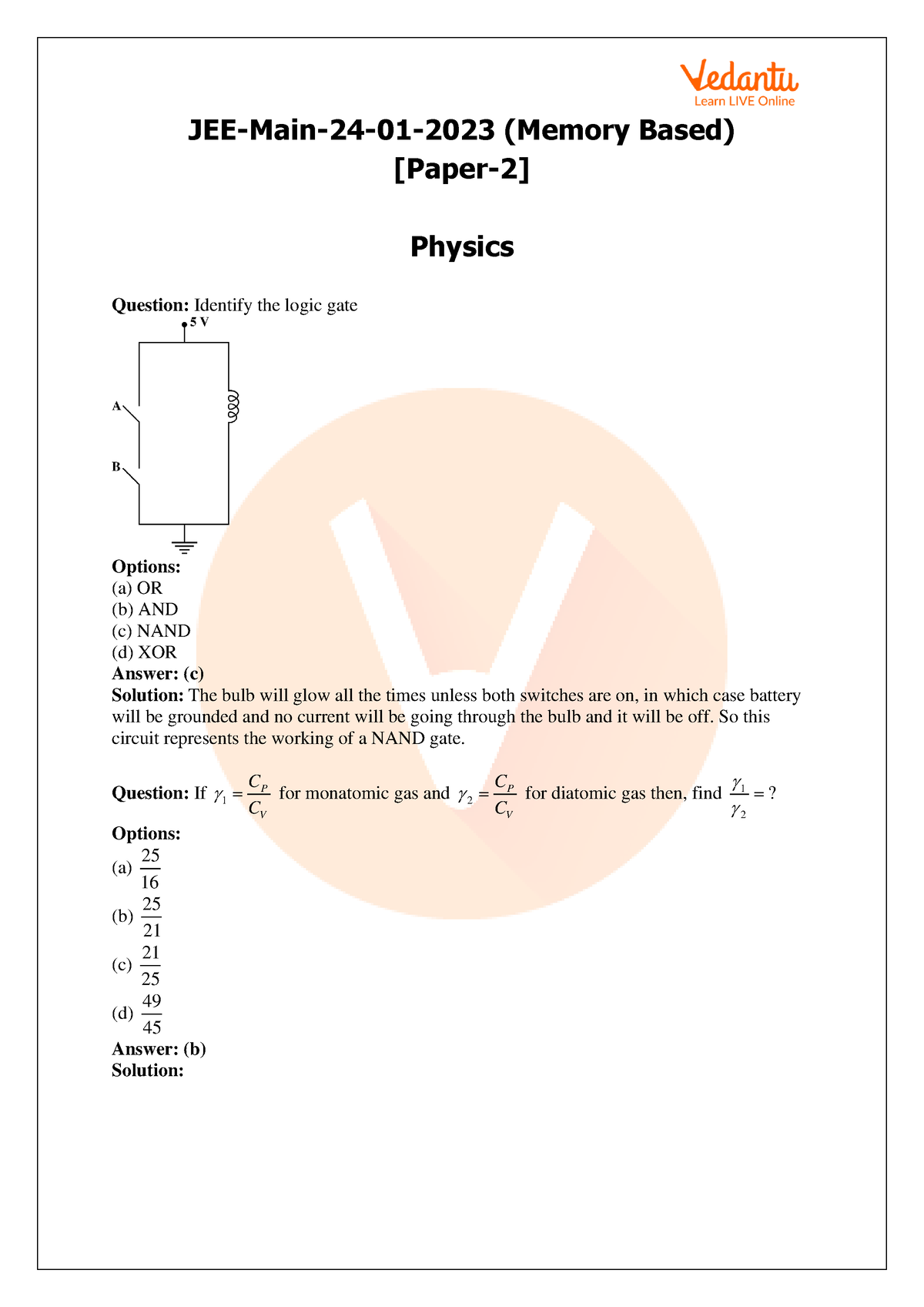 JEE Main 2023 (January 24 Evening Shift) Question Paper With Solutions ...