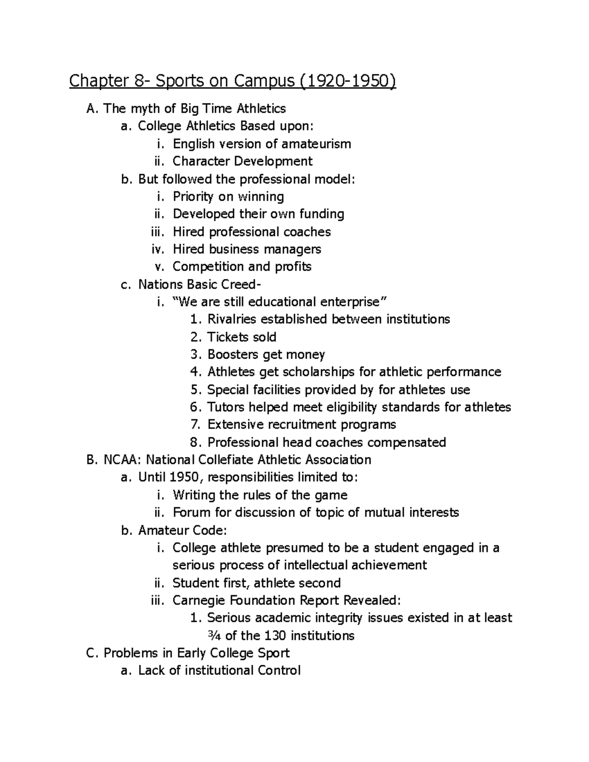 Chapter 8- Sports on Campus 1920-1950 - The myth of Big Time Athletics ...