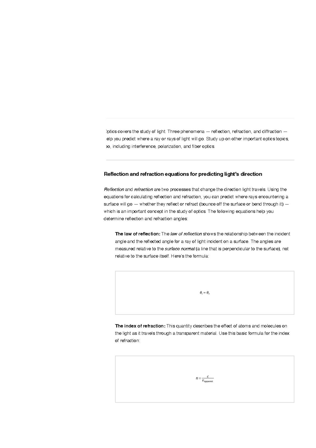 Optics For Dummies Cheat Sheet Optics covers the study of light