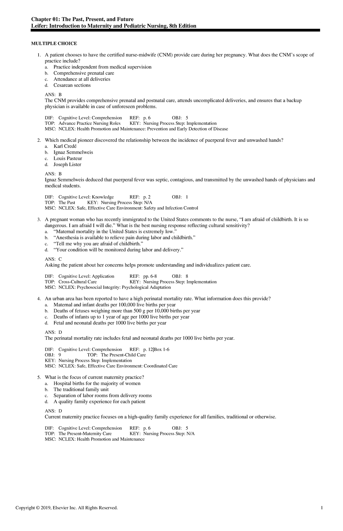 Exam View - Chapter 01 for maternity and ob - Chapter 01: The Past ...