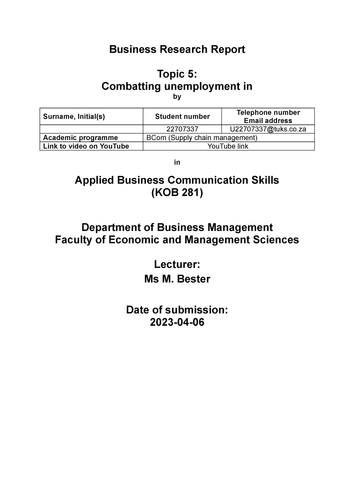 definition business research report