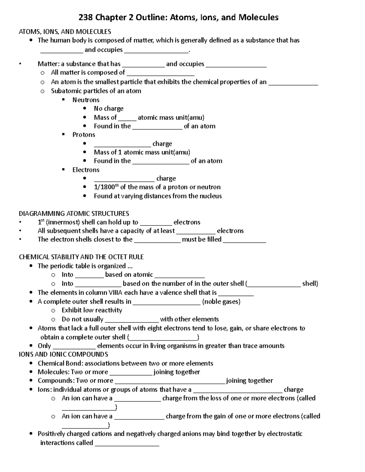 Chapter 2 Atoms, Ions, and Molecules Outline - ATOMS, IONS, AND ...