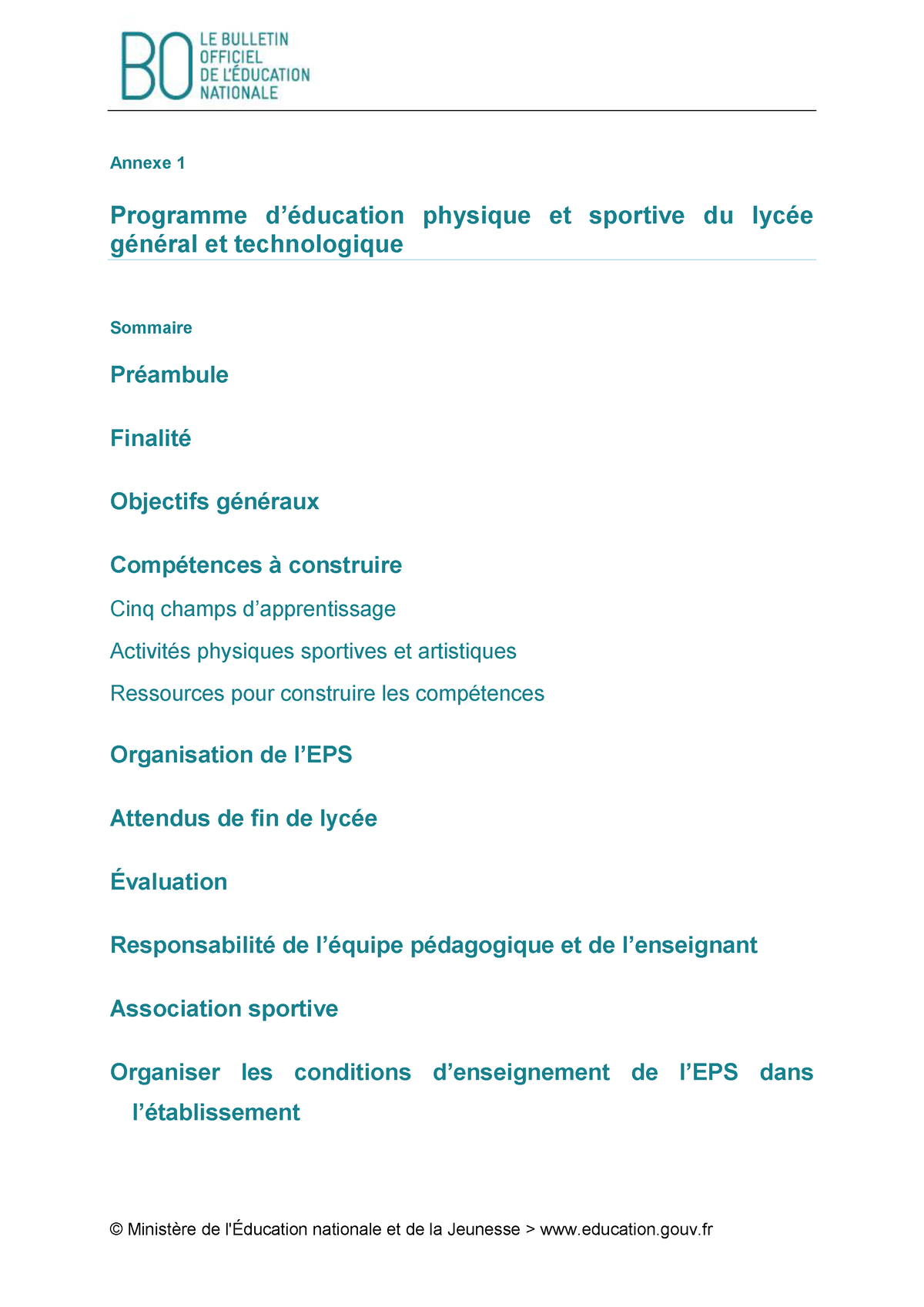 Programme Lycee Eps 19 Annexe 1 Programme D Education Physique Et Sportive Du Lycee General Et Studocu