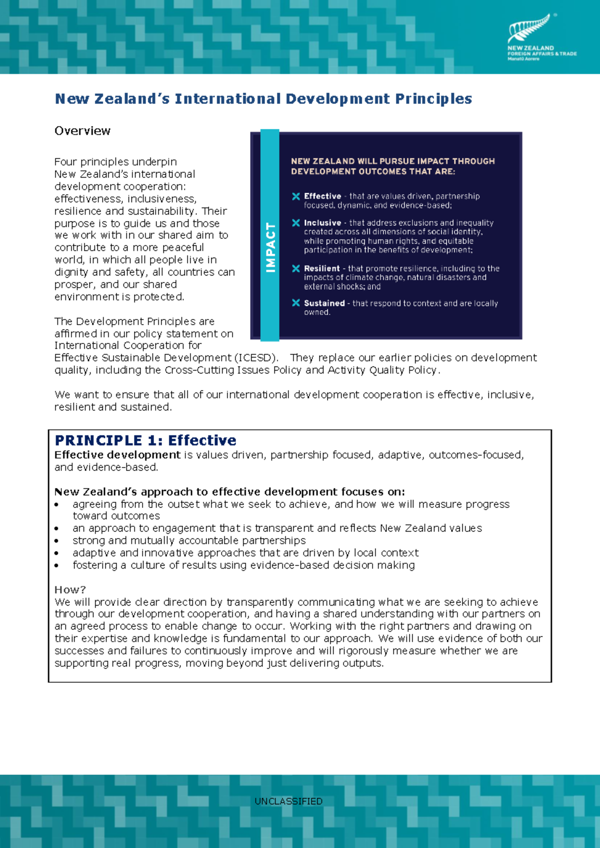 New Zealands International Development Principles - UNCLASSIFIED New ...