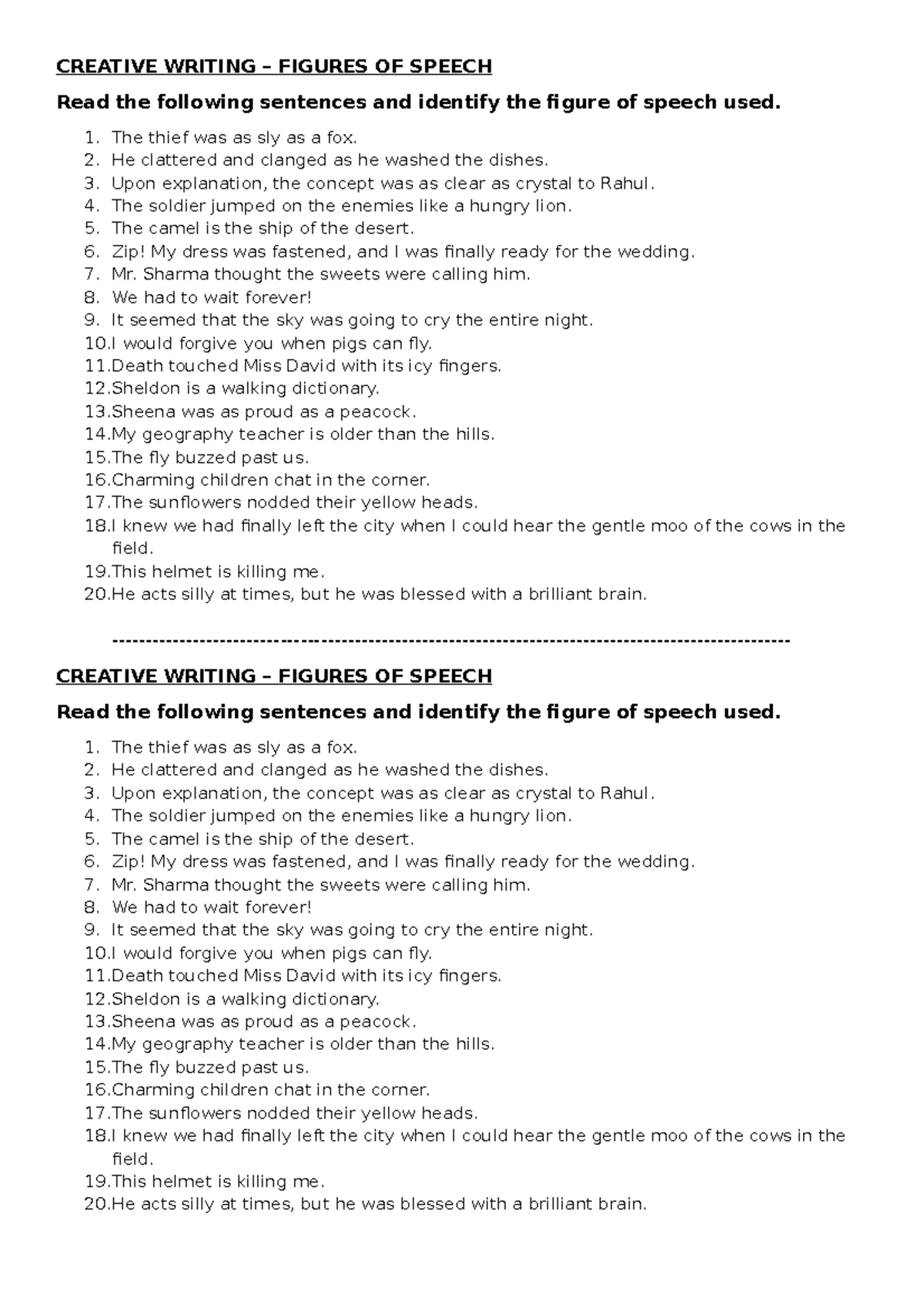 Creative Writing Figures OF Speech - CREATIVE WRITING – FIGURES OF ...