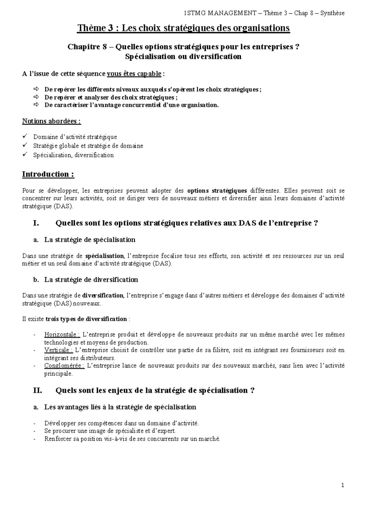 Chap 8 Quelles Options Stratégiques Pour Les Entreprises - 1STMG ...