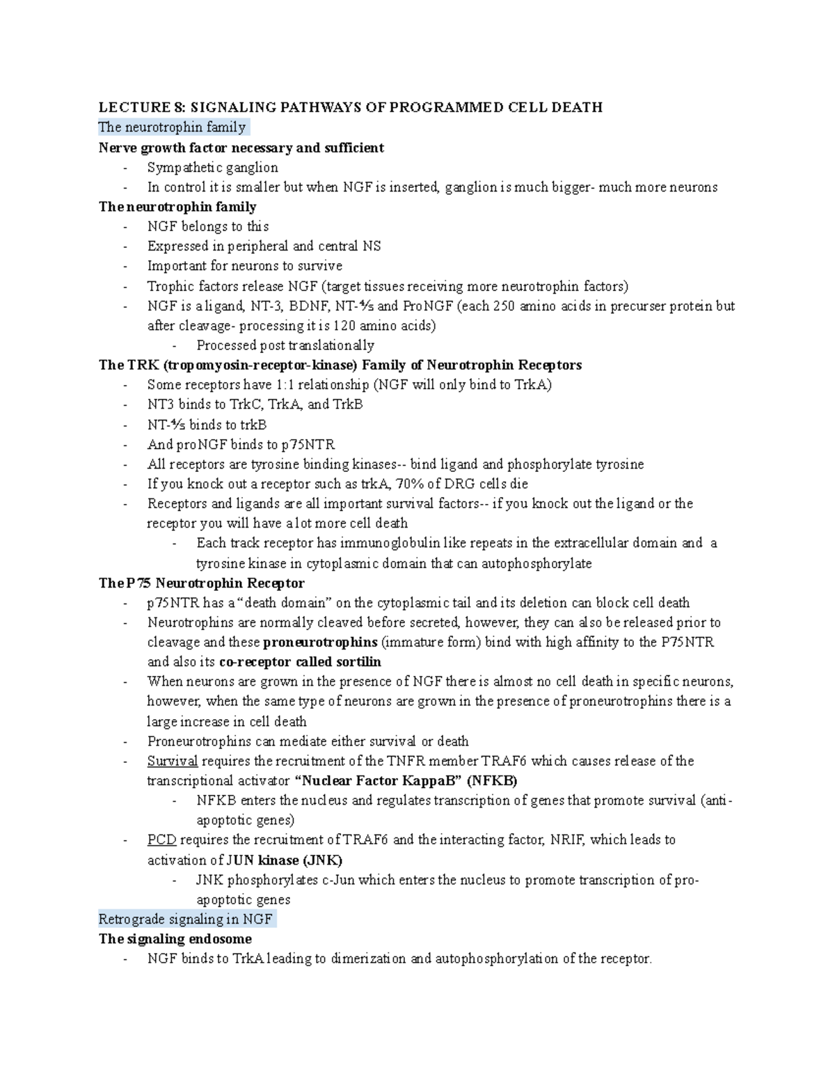 DN lecture 8 - Signaling pathways of programmed cell death notes ...