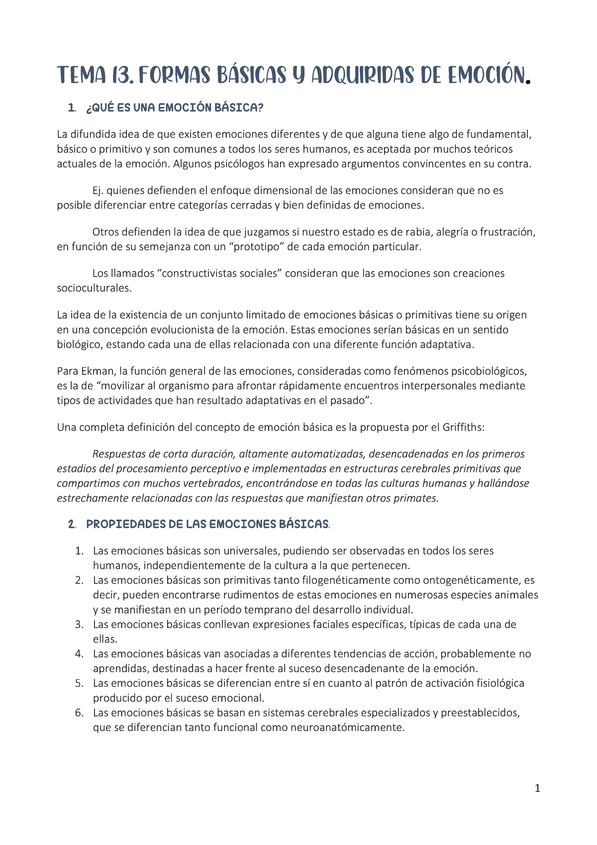 TEMA 13. Formas Básicas Y Adquiridas DE Emoción - 1 TEMA 13. FORMAS B ...