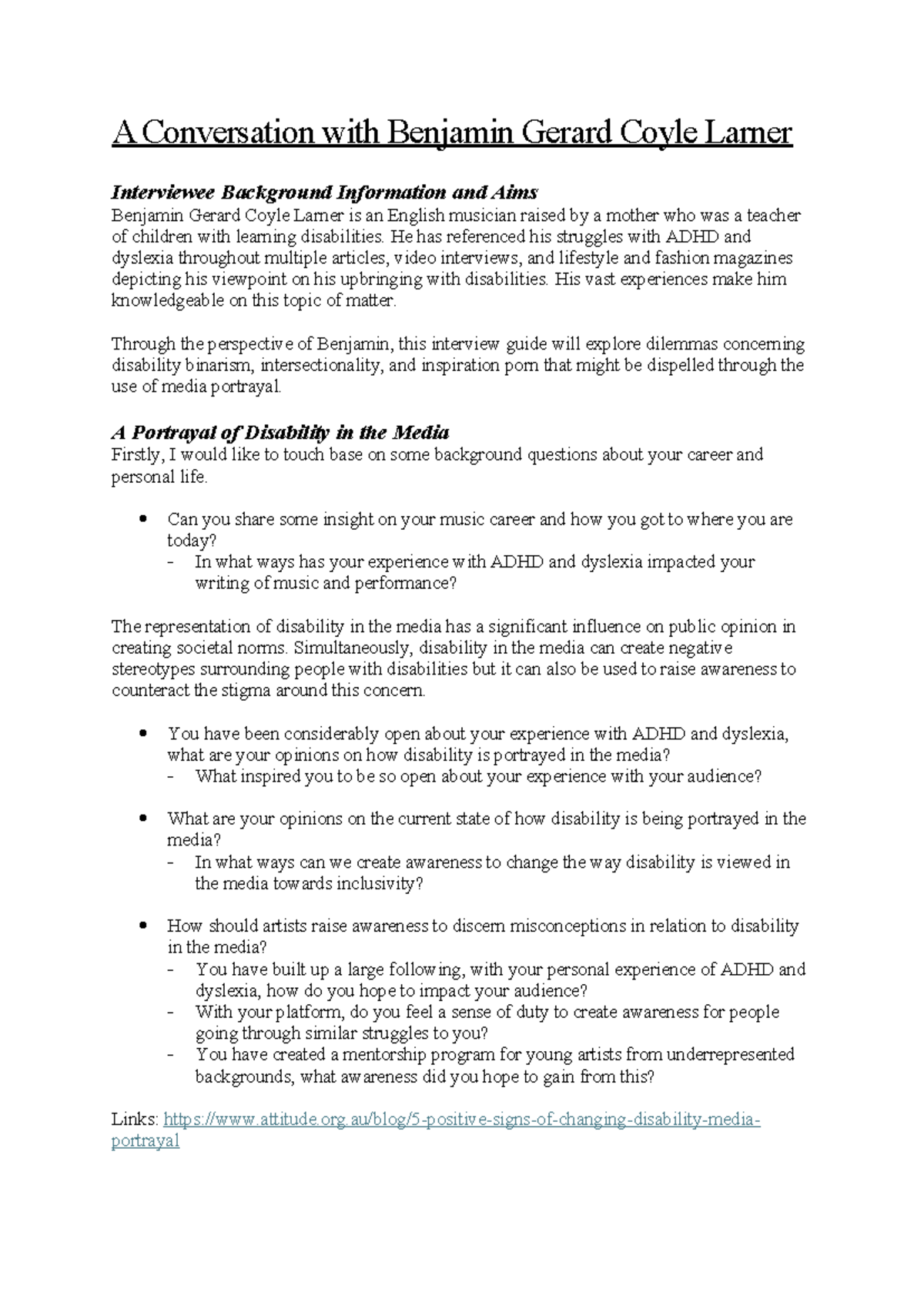 Interview Guide final - assessment - A Conversation with Benjamin ...