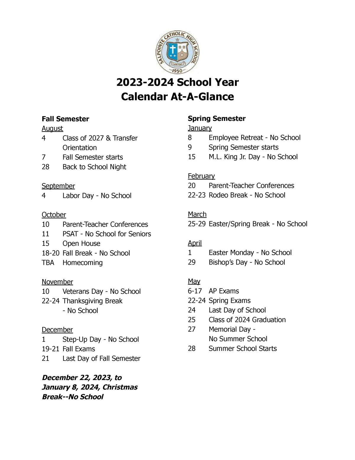2023-2024 Calendar at a Glance - 2023-2024 School Year Calendar At-A ...