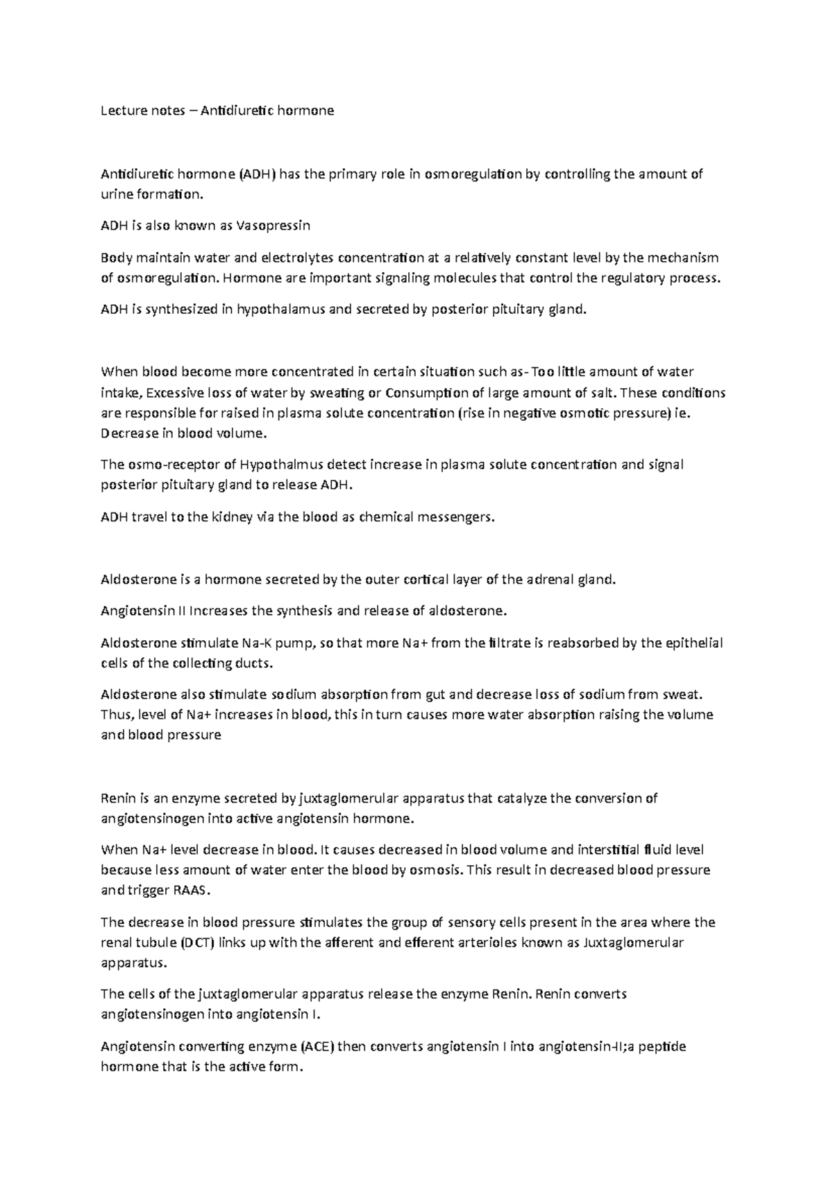 Lecture notes – Antidiuretic hormone - Lecture notes – Antidiuretic ...