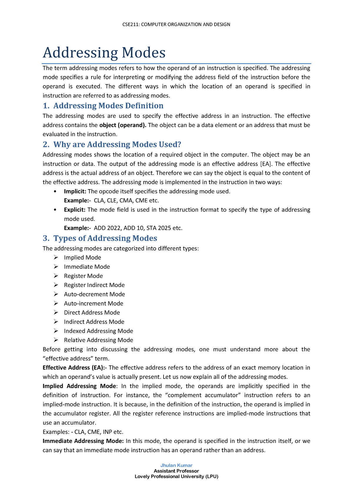 1.addressing Mode - Handwritten Notes - CSE211: COMPUTER ORGANIZATION ...