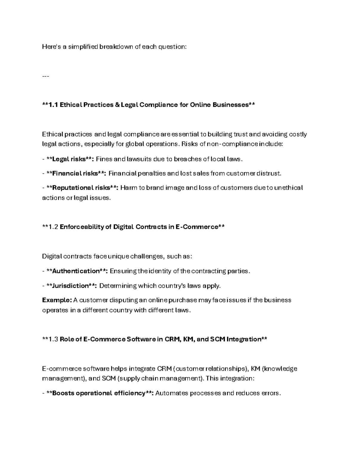 Ecommerce EXAM - Here's a simplified breakdown of each question: 1 ...