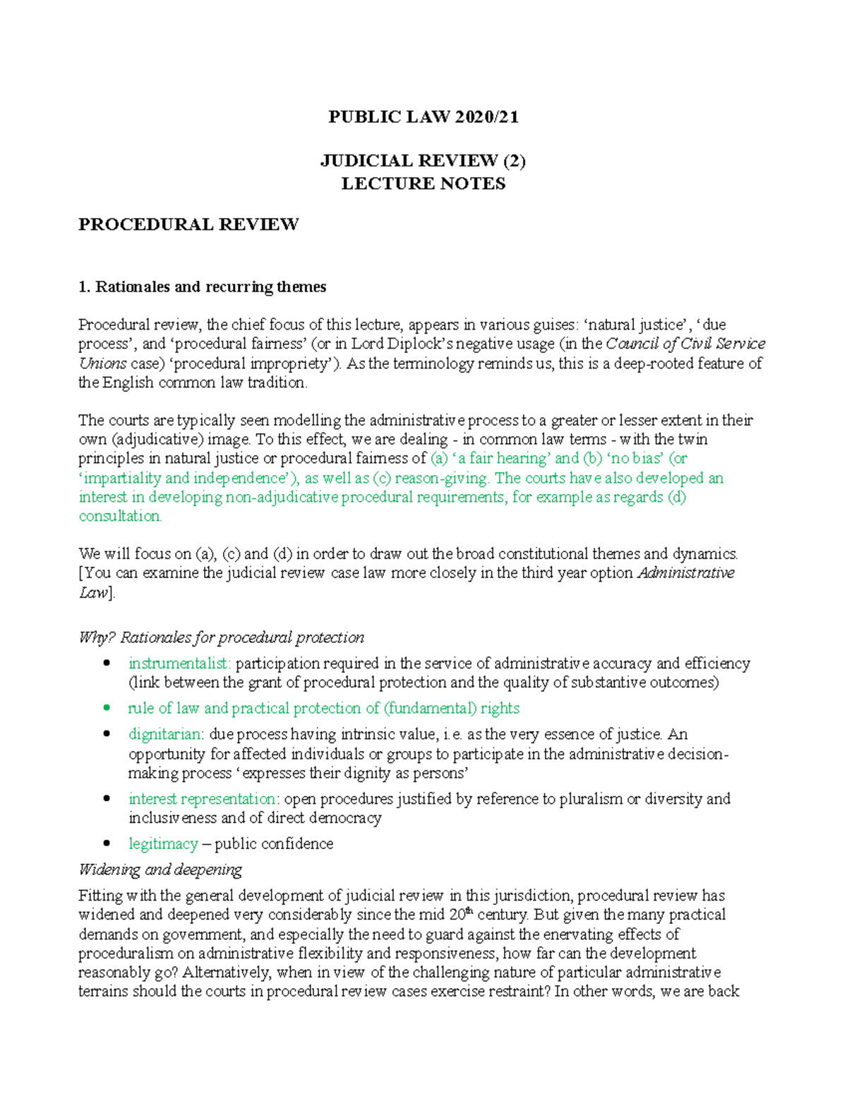 Lec 2 JR proc rev - PUBLIC LAW 2020/ JUDICIAL REVIEW (2) LECTURE NOTES ...