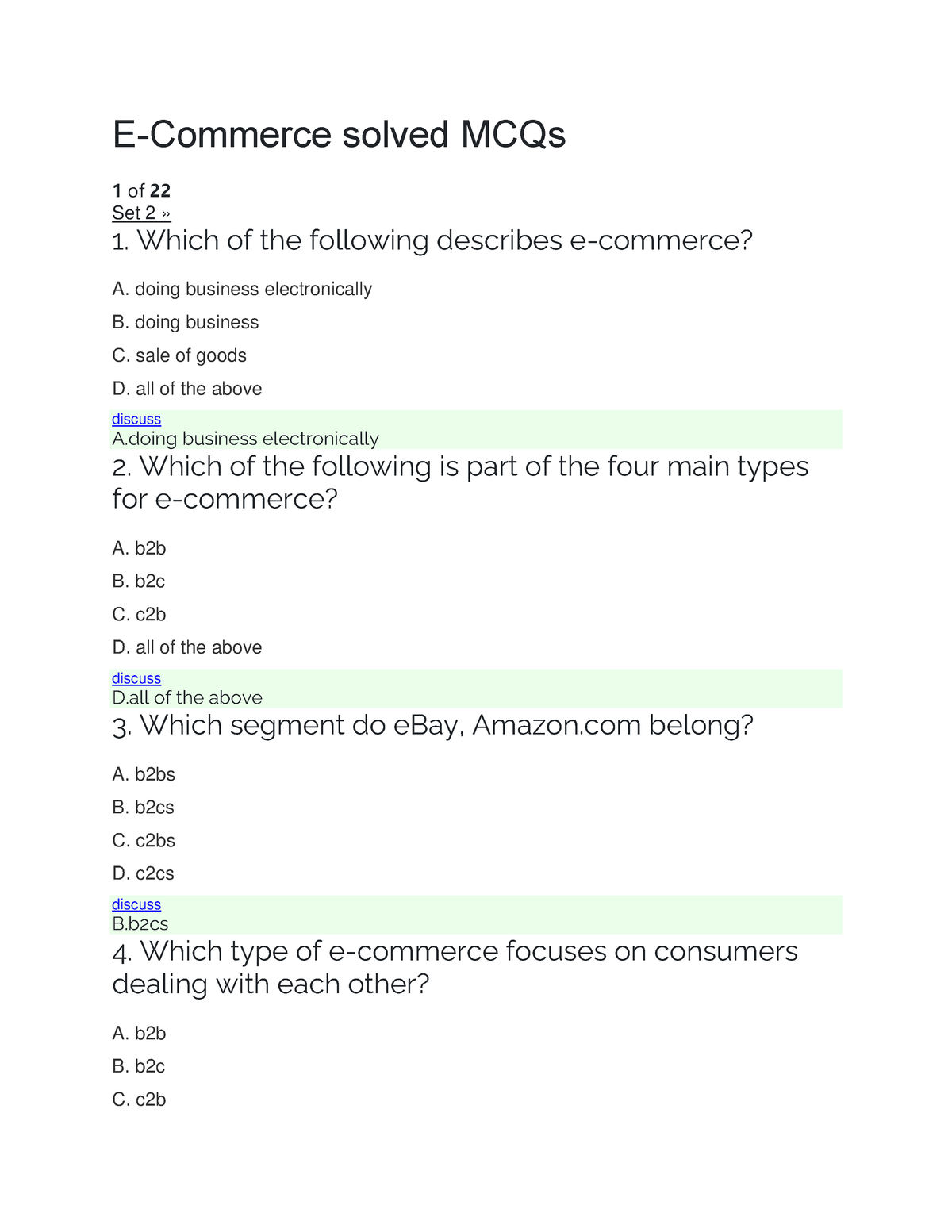 MCQs 1 - E-Commerce Solved MCQs 1 Of 22 Set 2 » 1. Which Of The ...