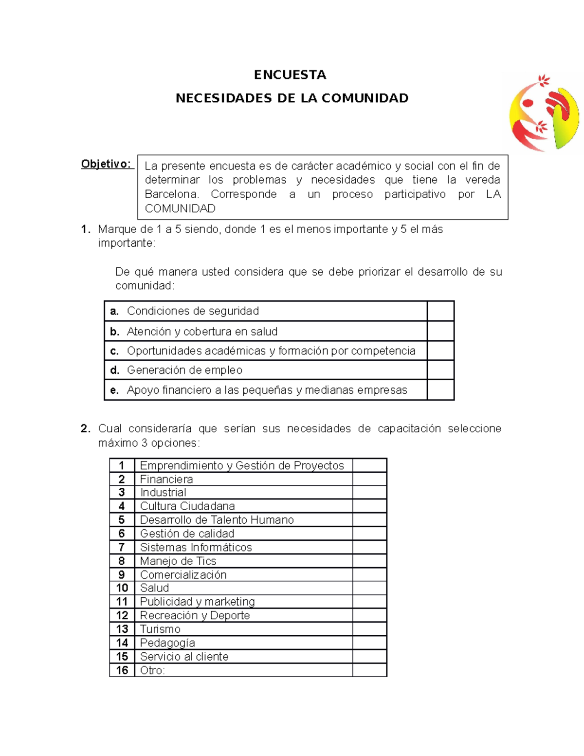 Encuesta De Necesidades Comunidad Barcelona Encuesta Necesidades De