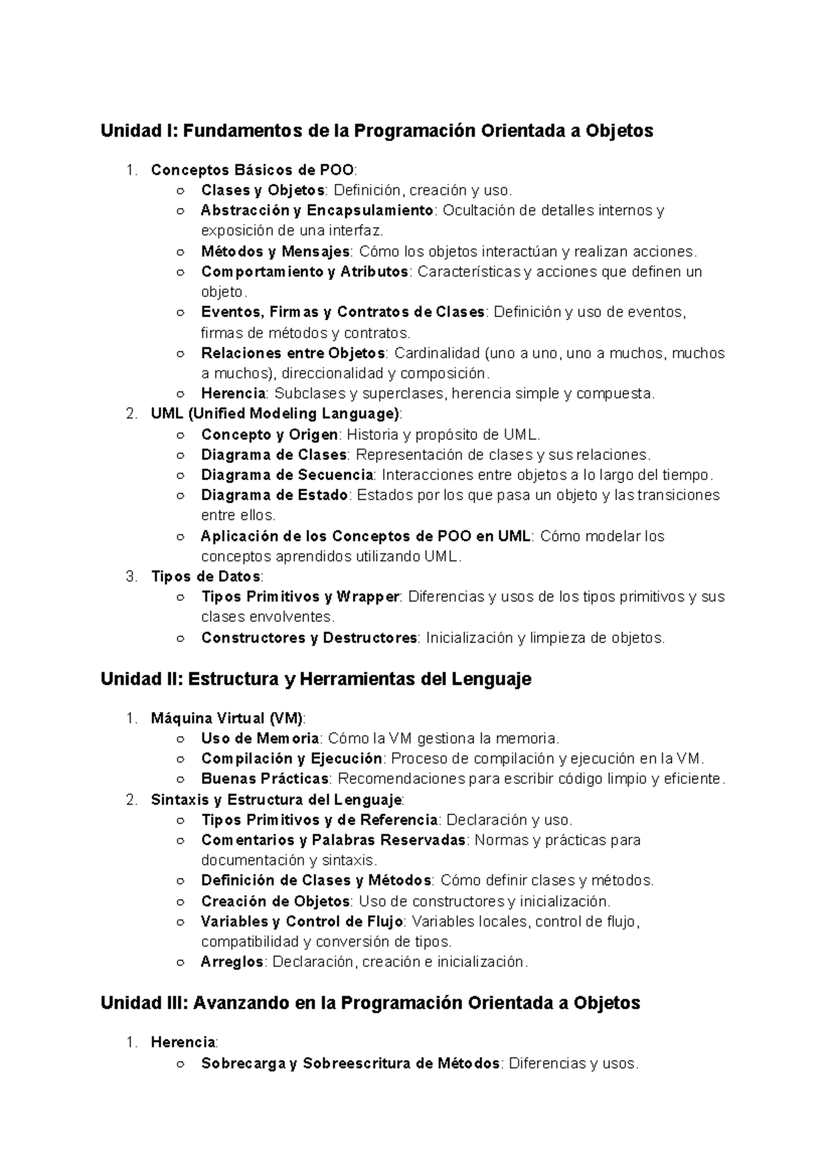 POO - temas - Unidad I: Fundamentos de la Programación Orientada a ...