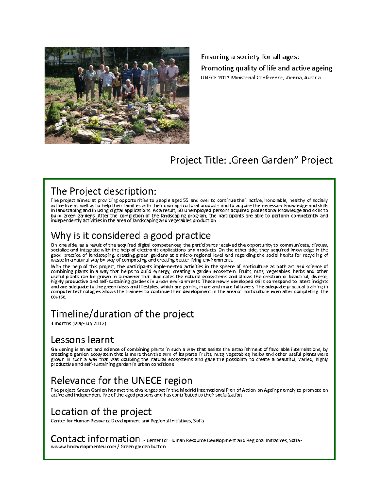 Bulgaria Green Garden Project - Project Title:ÑGreen Gardenî Project ...