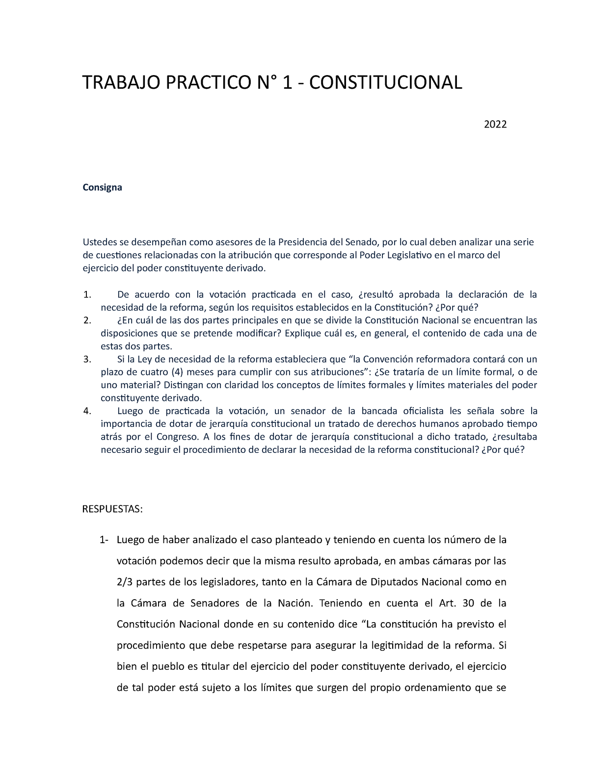 Trabajo Parctico 1 Constitucional - TRABAJO PRACTICO N° 1 ...