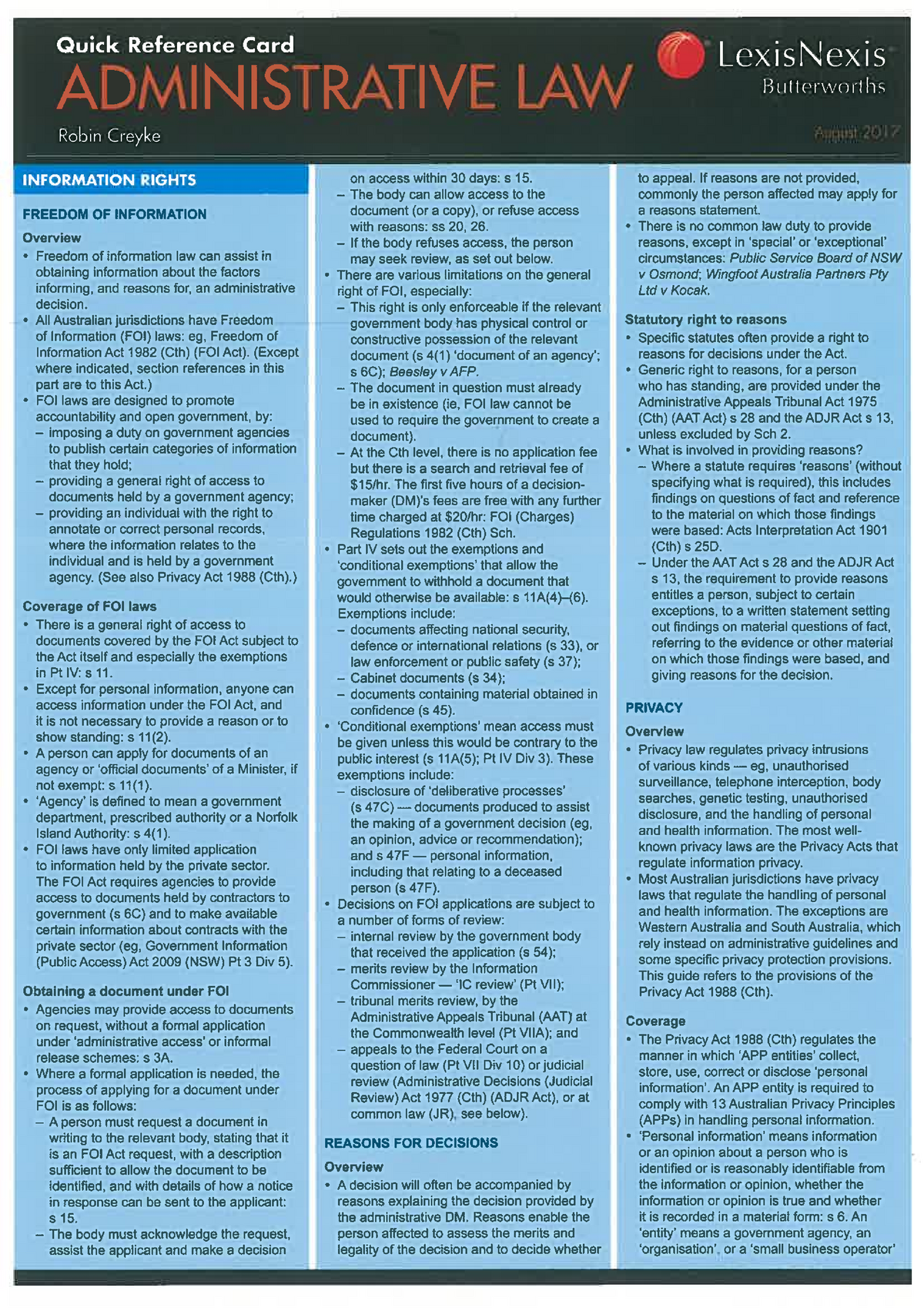 Administrative Law Quick Reference Card - Quick Reference Card ...