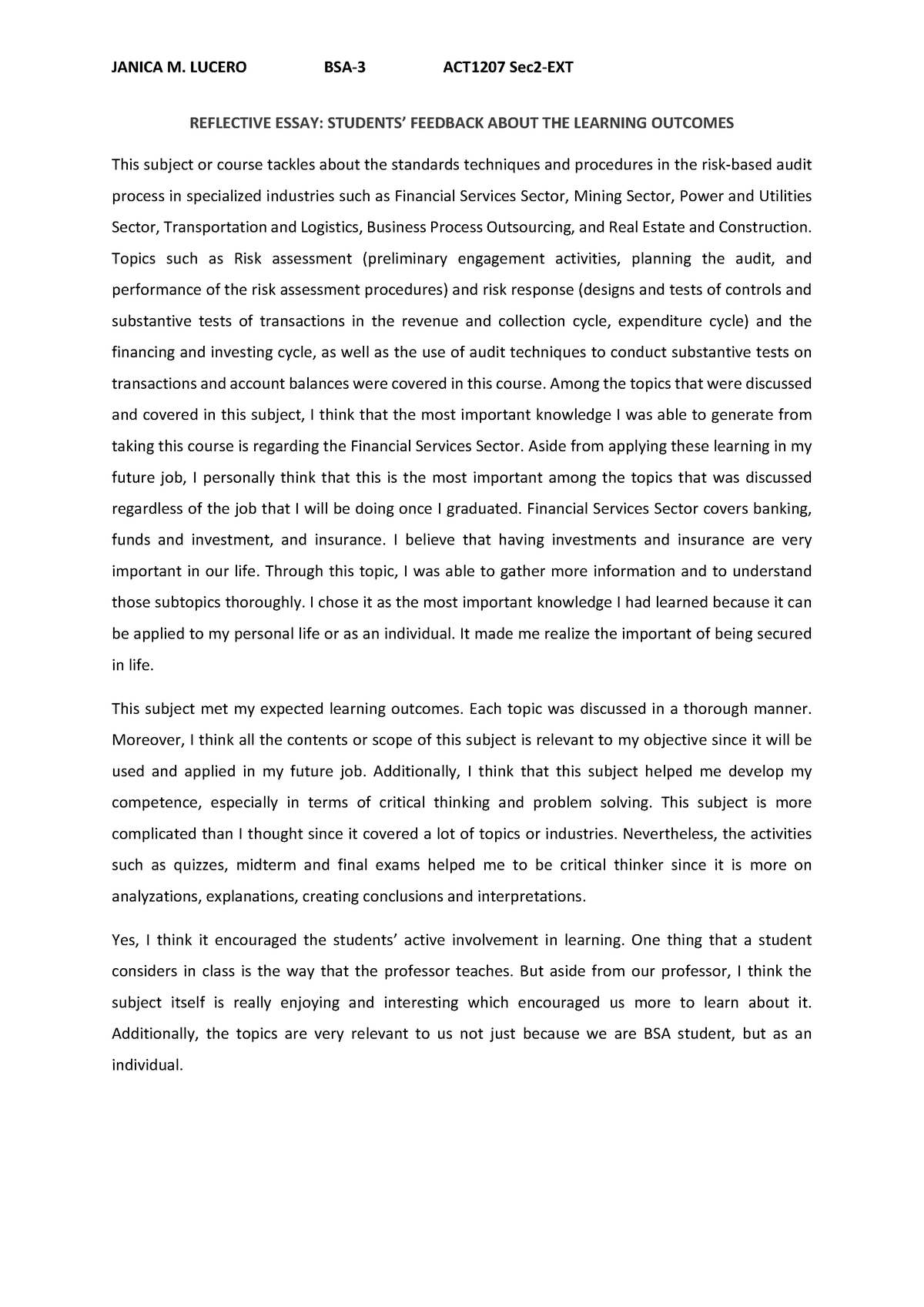 accounting reflective essay