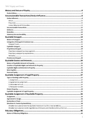 Lecture notes - comprehensive equity and trusts notes - EQUITY & TRUSTS ...